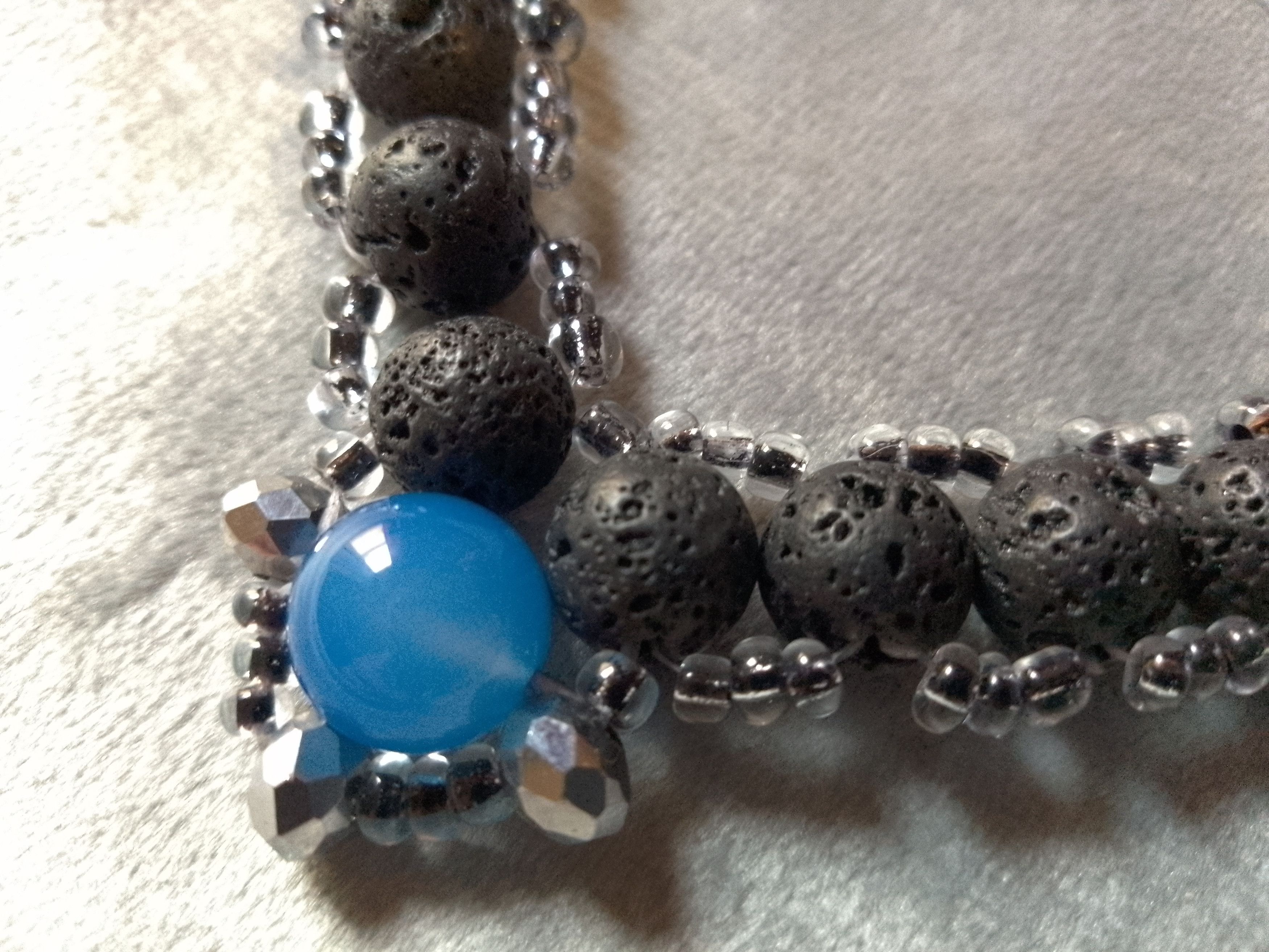 Handmade Black Necklace Natural Etna Lava stones and blue Agate Size ONE SIZE - 8 Thumbnail