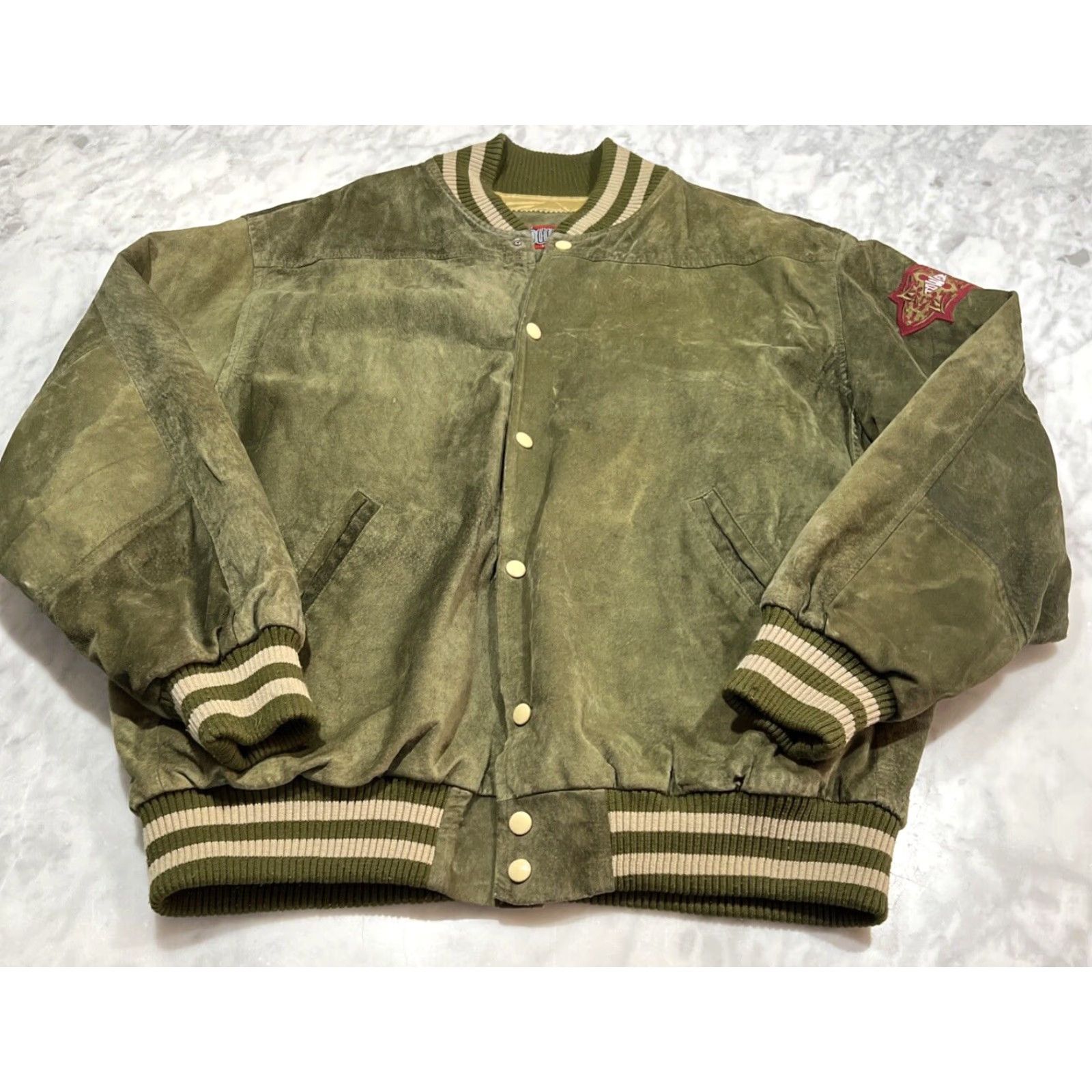 Vintage VINTAGE Tower Records Jacket Shirt Men XL Green Suede Patch Back 1980s Defunct Mens XL Green Suede Hip Hop Size US XL / EU 56 / 4 - 3 Thumbnail