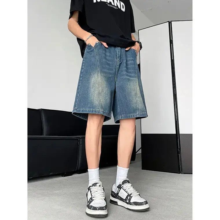Japanese Brand Loose straight leg spliced denim shorts Size US 32 / EU 48 - 5 Thumbnail