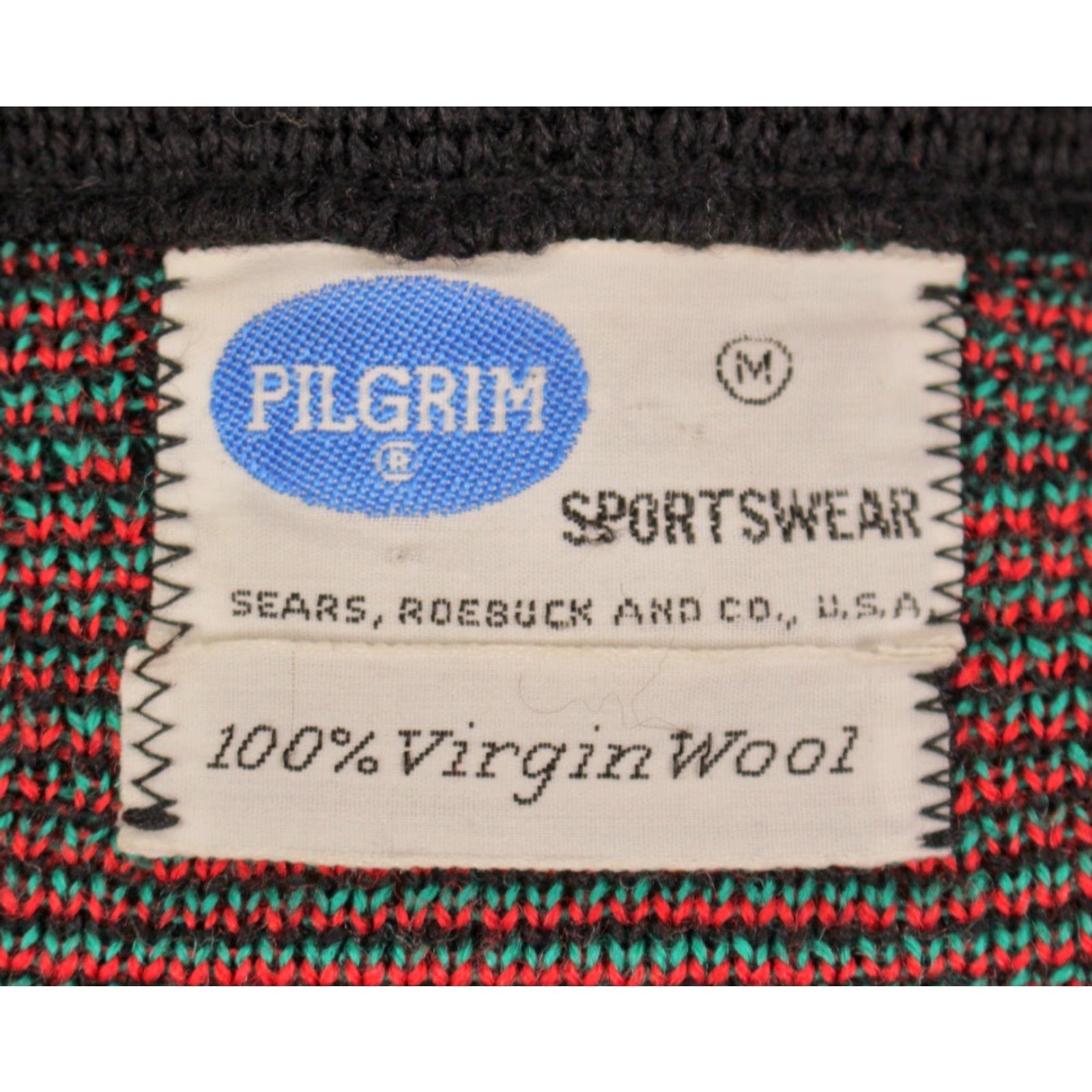 Vintage VTG Pilgrim 60s Sweater Shirt Mens Wool Pullover Size M Black Green Red Decade 1960s Casual Measurements Included Size US M / EU 48-50 / 2 - 4 Thumbnail