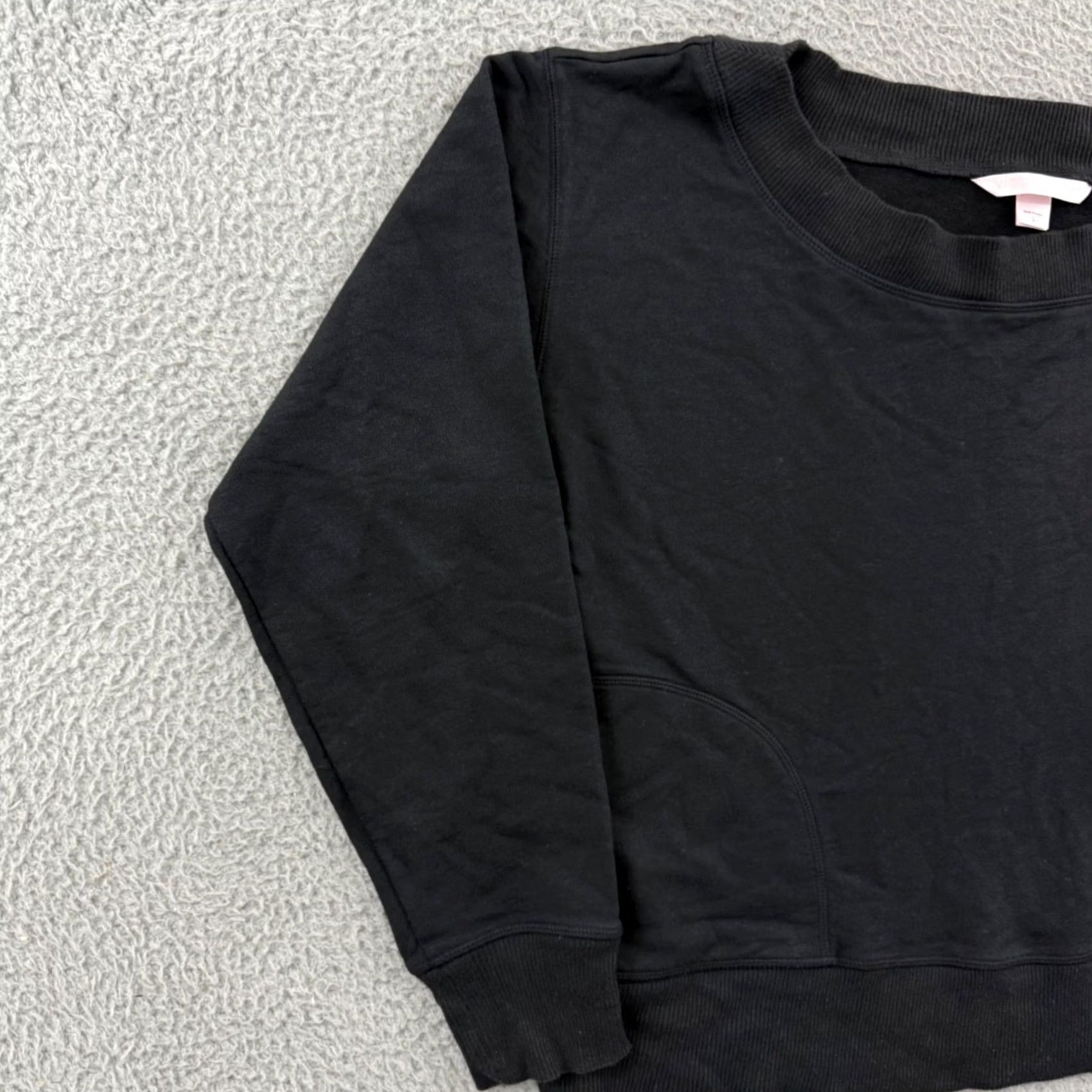 Victoria's Secret Victoria’s Secret PINK Sweatshirt Womens Large Black Cropped Crew Neck Raglan Sleeve Logo Relaxed Fit Pullover Size L / US 10 / IT 46 - 4 Thumbnail