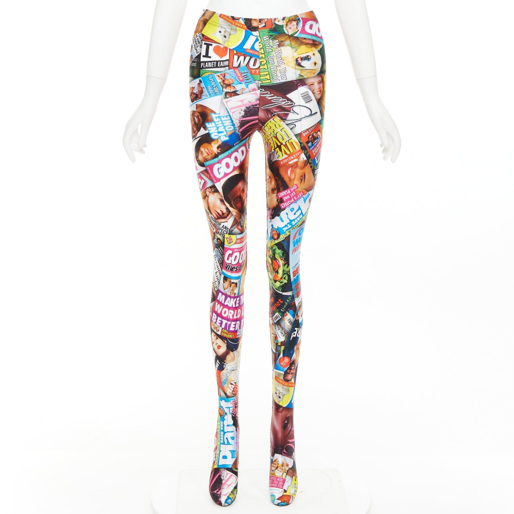 Balenciaga BALENCIAGA Demna 2019 Magazine Dynasty colourful tabloid print stirrup tights FR34 XS Size 26" / US 2 / IT 38 - 1 Thumbnail