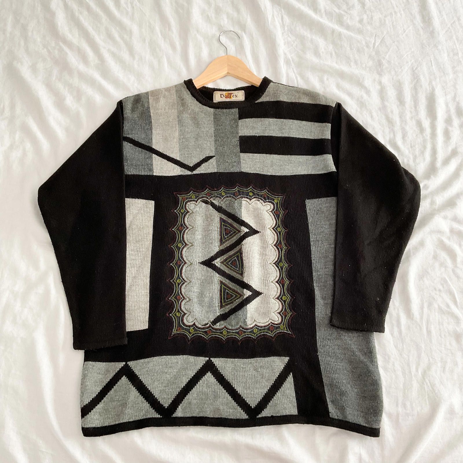 Vintage vintage 80's deetex abstract black gray sweater large Size L / US 10 / IT 46 - 8 Thumbnail