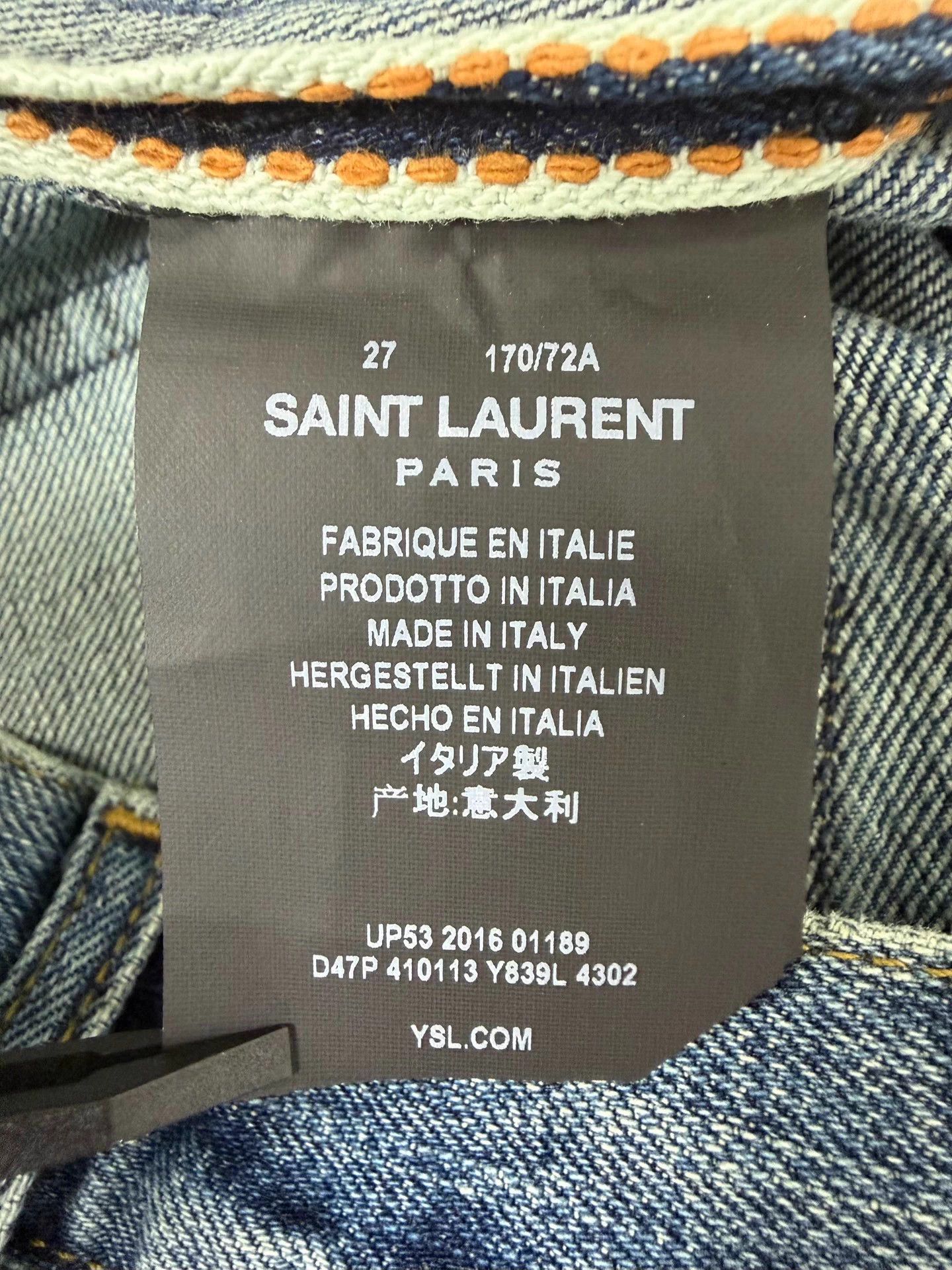 Saint Laurent Paris SLP 16FW Destroyed Knee Cutout Ombre Men’s Blue Jeans 27 Size US 27 - 6 Thumbnail