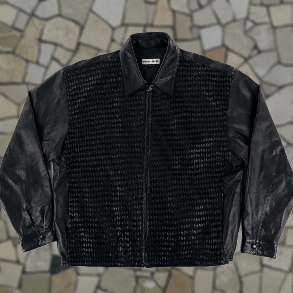 Vintage VTG Claude Lamont Lattice Bomber Leather Black Men's XL Jacket Size US XL / EU 56 / 4 - 1 Thumbnail