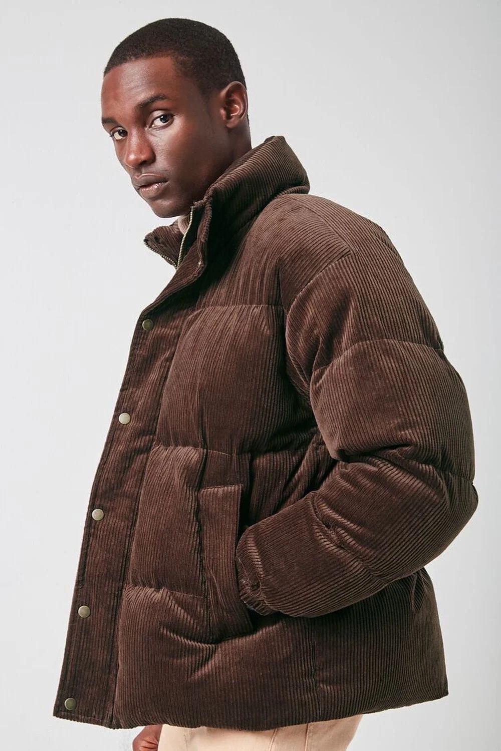 Forever 21 Corduroy Puffer Jacket Brown Sz L Size US L / EU 52-54 / 3 - 3 Thumbnail