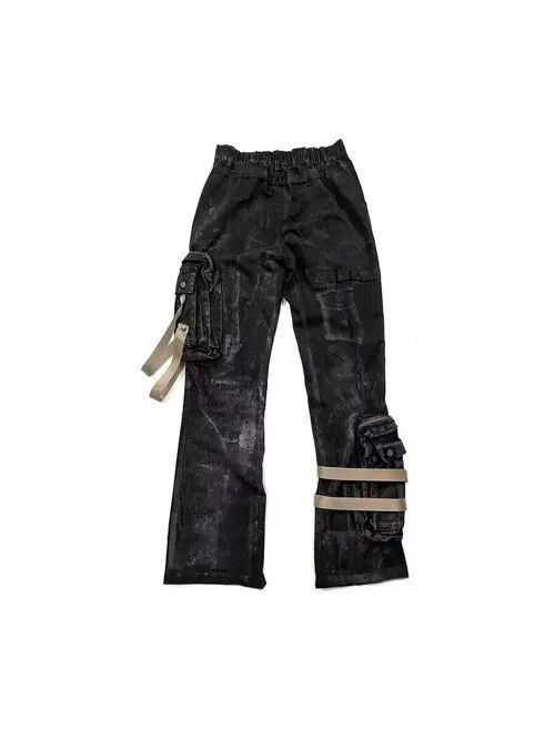 image of Jean Punk Rock Heavy Industrial Detachable Streamer Cargo Pants in Black, Men's (Size 32)
