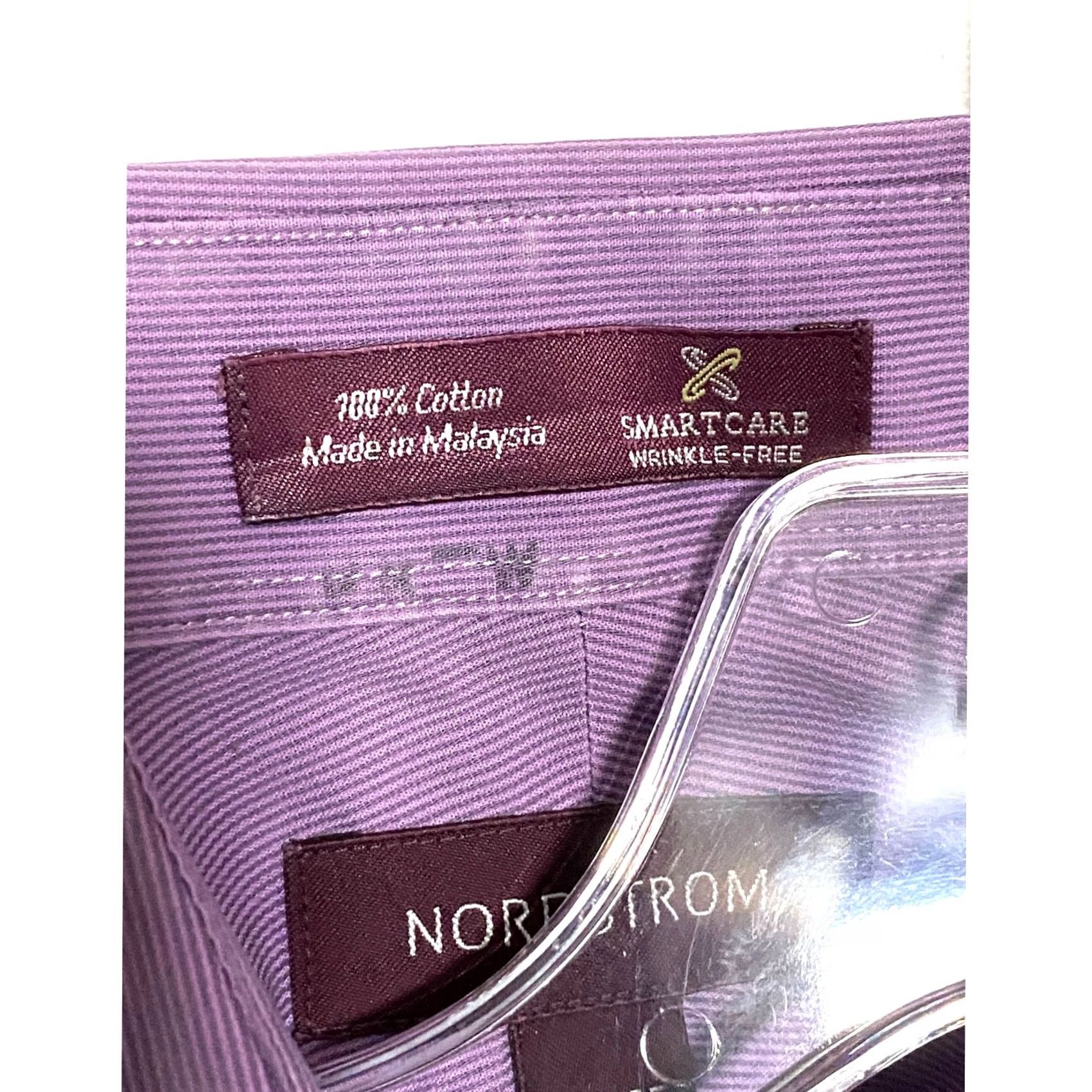 Nordstrom VTG Nordstrom Dress Shirt Mens 15.5 35 Purple Smart Care Wrinkle Free Button Size 42R - 7 Thumbnail