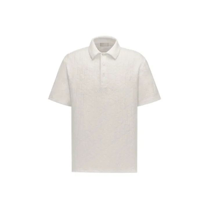 Dior Dior White Printed Short Sleeve Polo Shirt 0079 Size US L / EU 52-54 / 3 - 1 Thumbnail