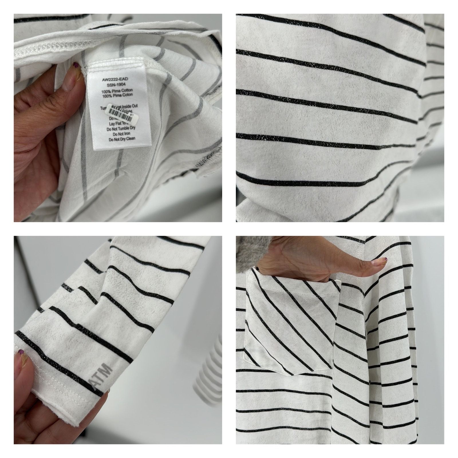 ATM ATM Stripe Shimmer Long Sleeve T-Shirt Dress Chalk/Black Size M / US 6-8 / IT 42-44 - 7 Thumbnail