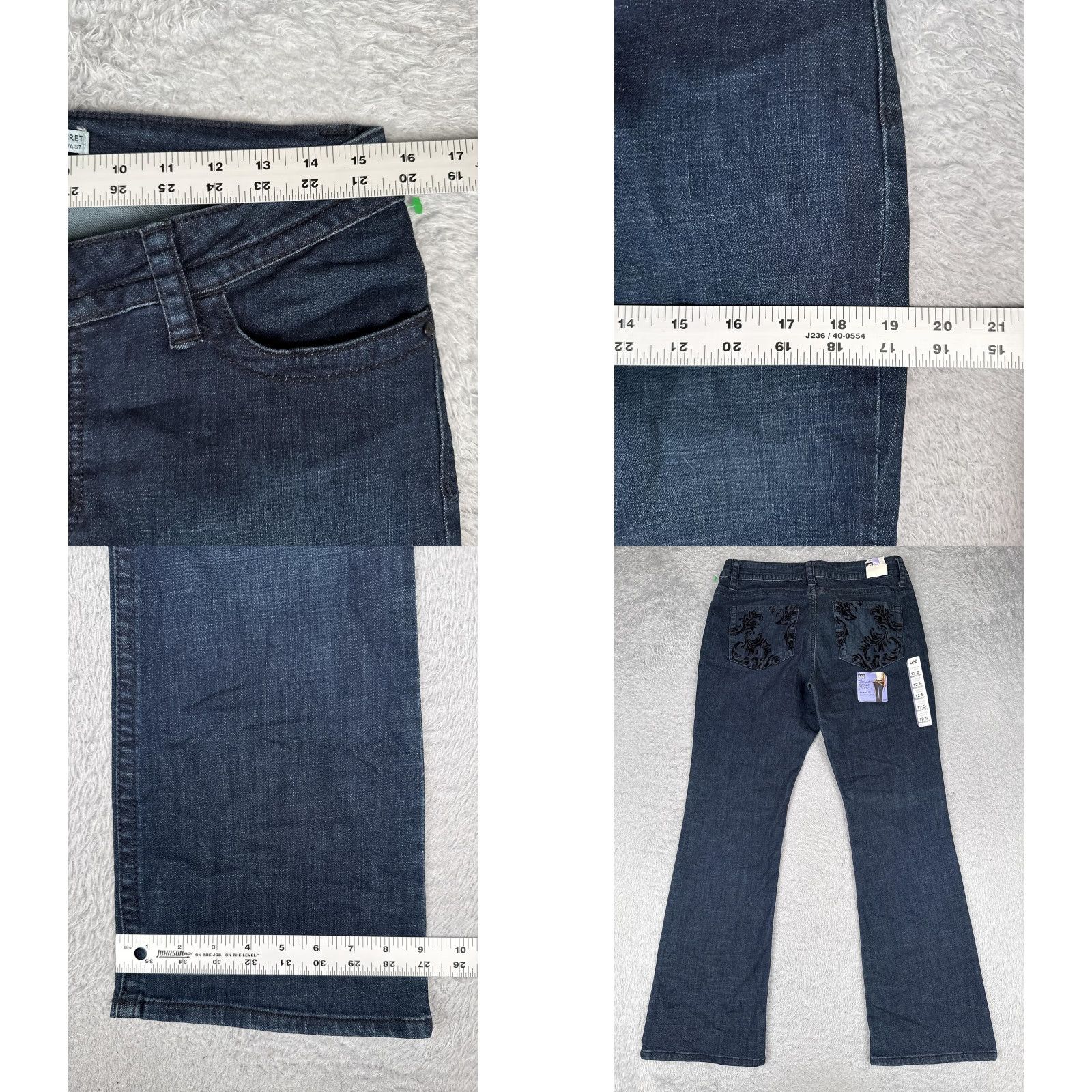 Lee Lee Jeans Womens 12S Slender Secret Bootcut Denim Blue Mid Rise 30 Inseam 32 Waist Floral Pockets Stretch Vintage No N/A Size 34" / US 12 / IT 48 - 9 Thumbnail
