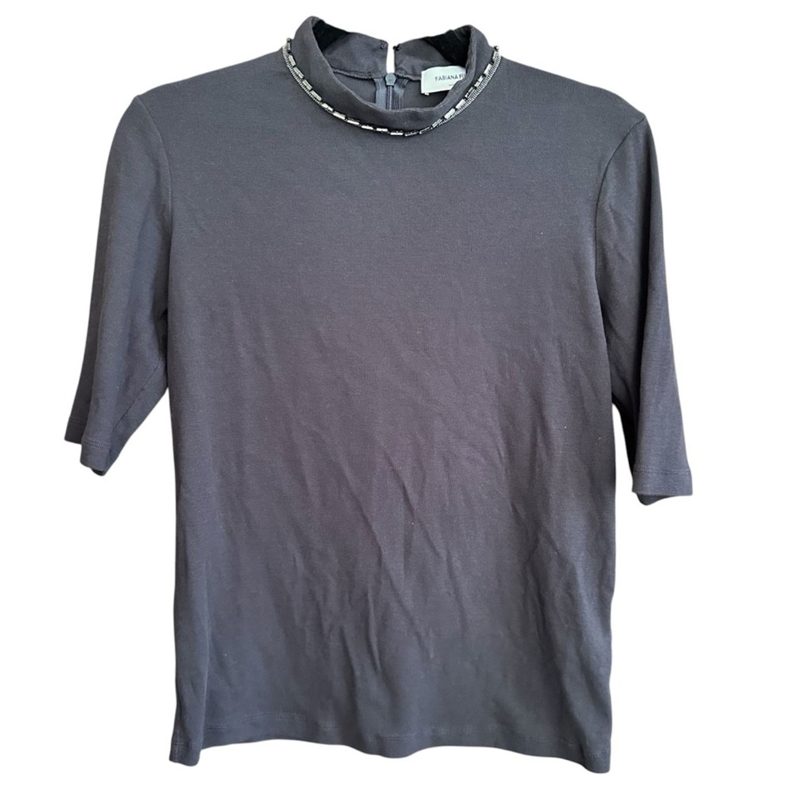 Fabiana Filippi Fabiana Filippi Embellished Ribbed Tee – Black/Gray – Size M Size M / US 6-8 / IT 42-44 - 1 Thumbnail