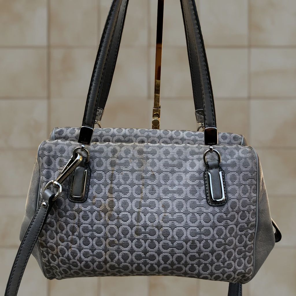 Coach VINTAGE COACH Madison Monogram Grey Canvas Leather Purse Satchel/Top Handle Bag Medium Women Size ONE SIZE - 1 Thumbnail