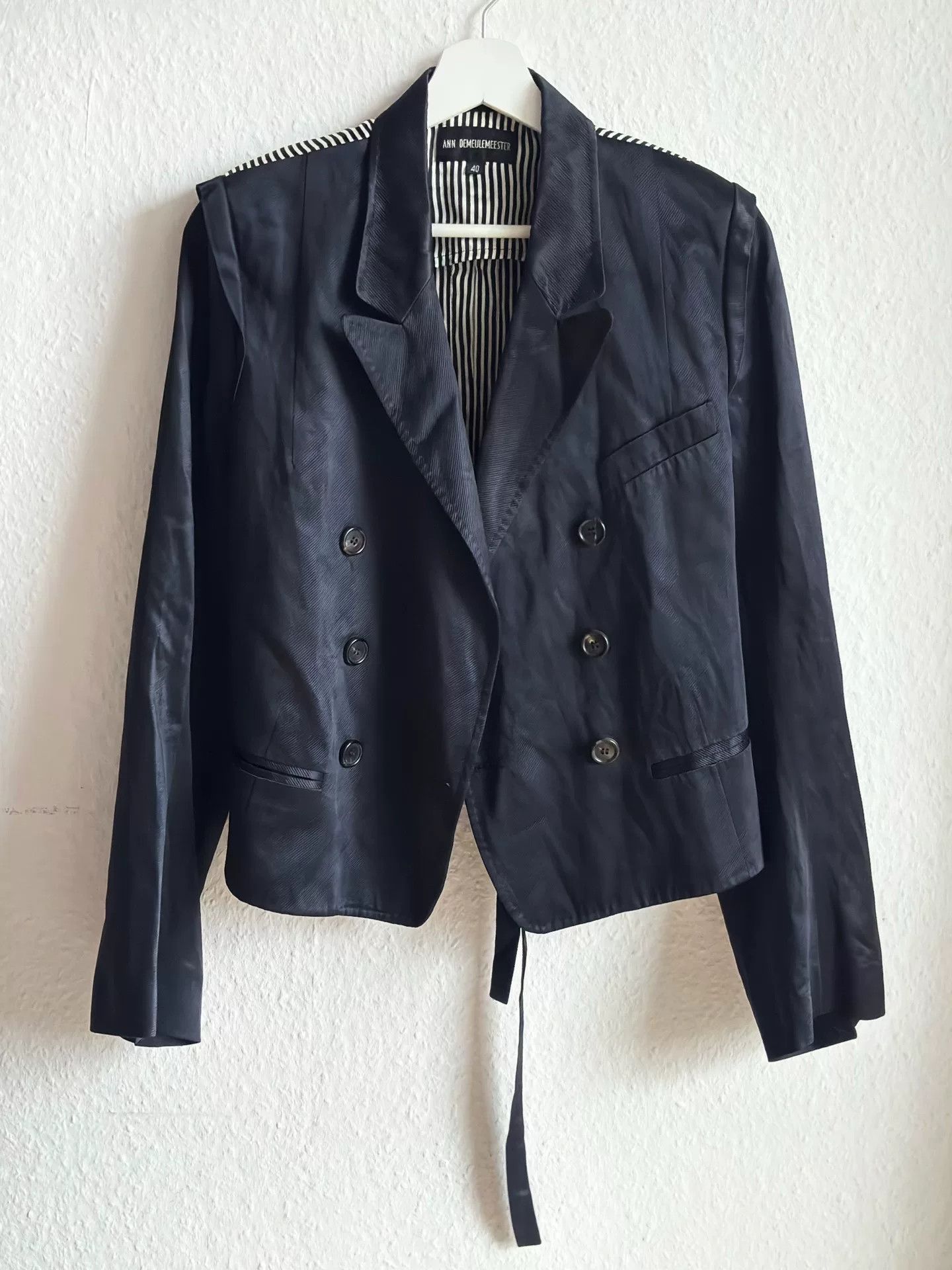 Ann Demeulemeester Ann Demeulemeester Navy Striped Army Jacket Size US XXS / EU 40 - 7 Thumbnail