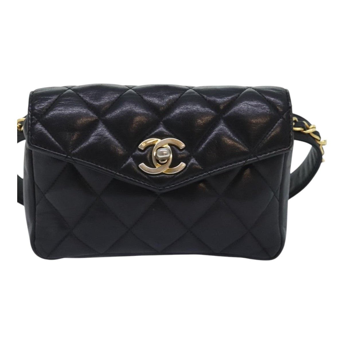 Chanel CHANEL Matelasse Waist Bag Lamb Skin Black Gold CC Size ONE SIZE - 13 Thumbnail