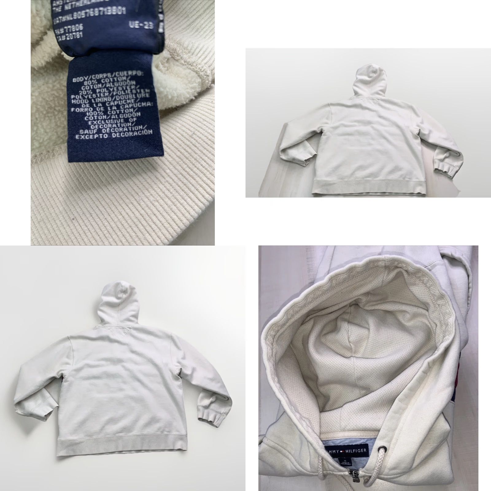 Tommy Hilfiger VINTAGE Tommy Hilfiger Logo Block Quarter Zip Hoodie Mens M Ivory 90s 2000s Y2K Heavyweight Pocket Hooded Pullover Size US M / EU 48-50 / 2 - 8 Thumbnail