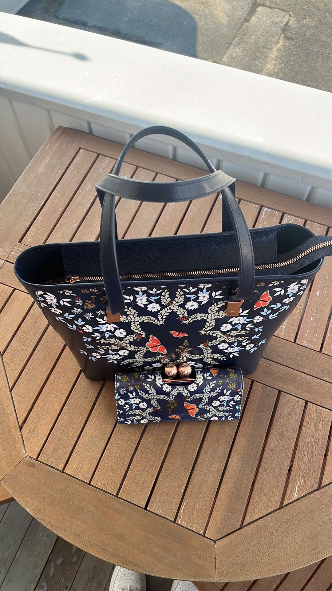 Ted Baker Ted Baker Navy blue floral handbag with matching wallet Size ONE SIZE - 2 Thumbnail
