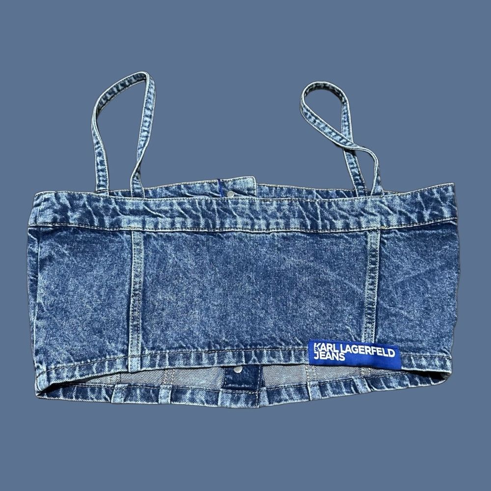 Karl Lagerfeld Karl Lagerfeld Tank Cropped Denim Bandeau Top XL Blue NWT Sleeveless Spaghetti Strap Button 100% Cotton Modern Casual Womens Shirt Size XL / US 12-14 / IT 48-50 - 1 Thumbnail