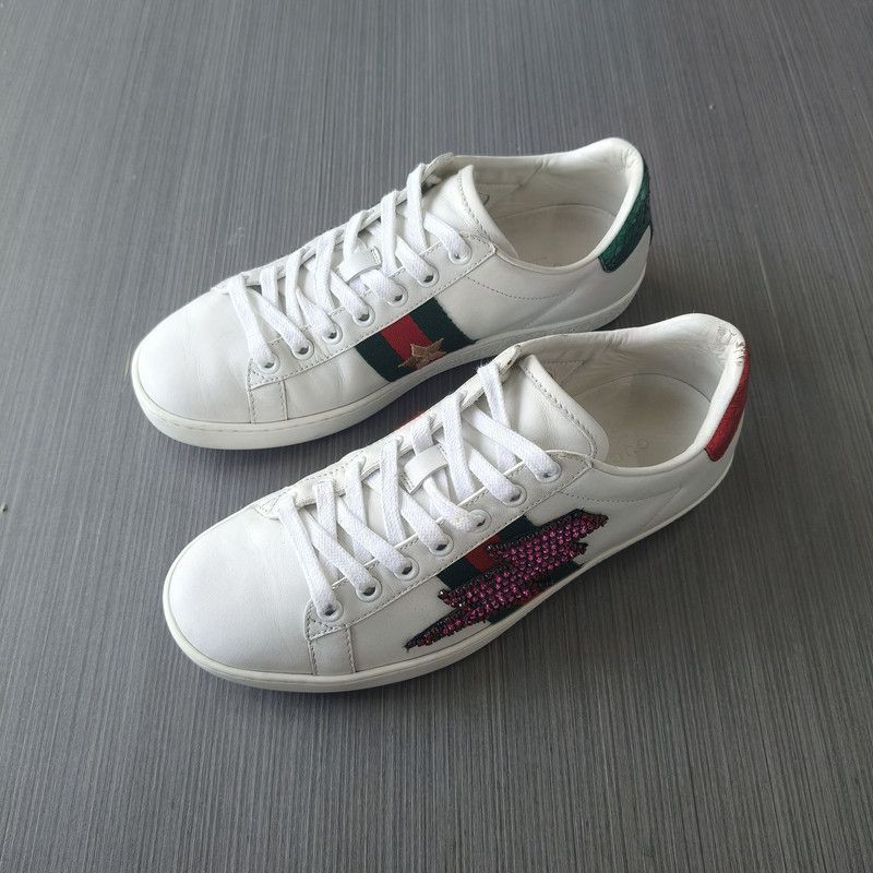 Gucci Gucci Stylish Leather Sneakers in White and Green Size US 5.5 / EU 38 - 1 Thumbnail