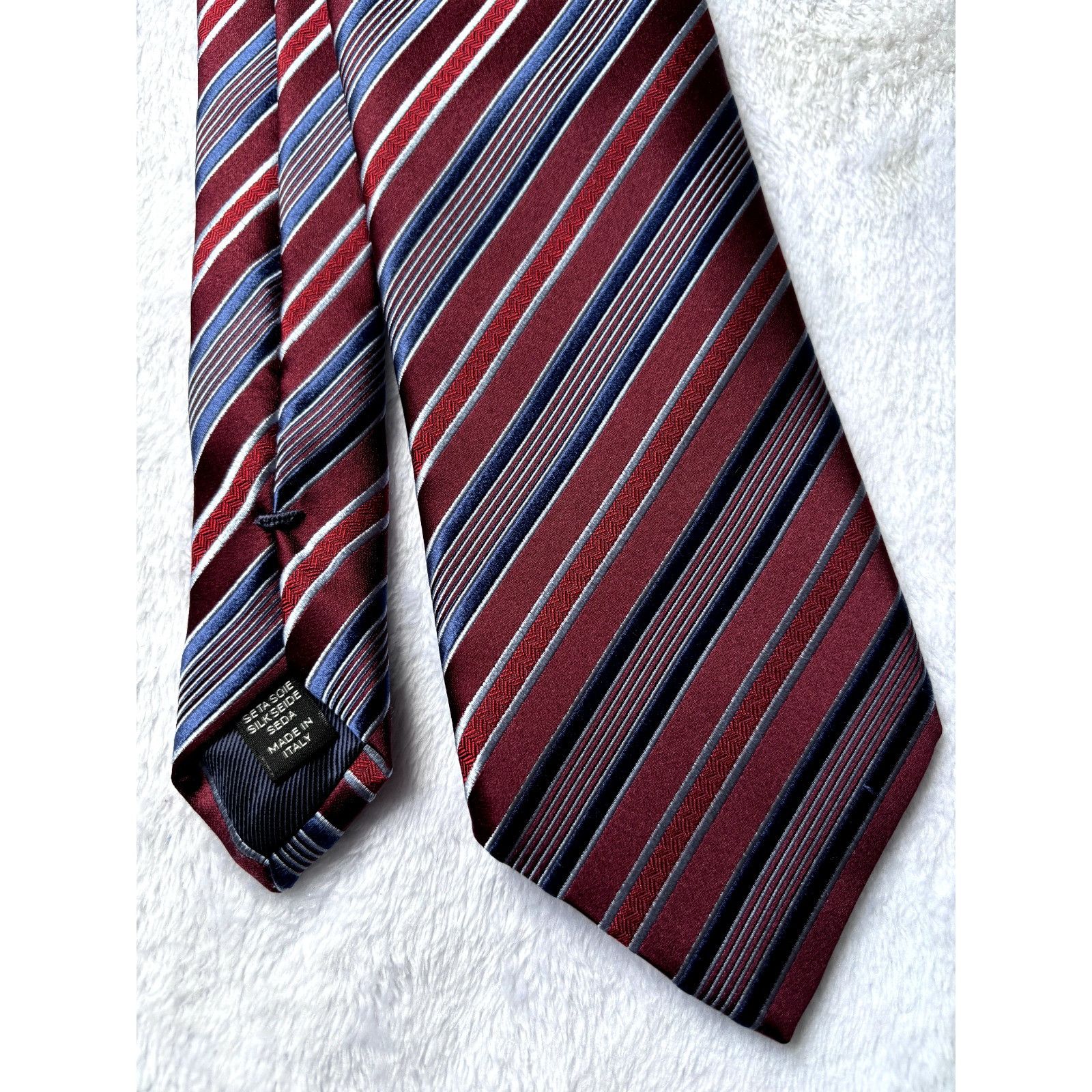 Ermenegildo Zegna ERMENEGILDO ZEGNA Red Multicolored Striped Textured Silk Cot Size ONE SIZE - 1 Thumbnail