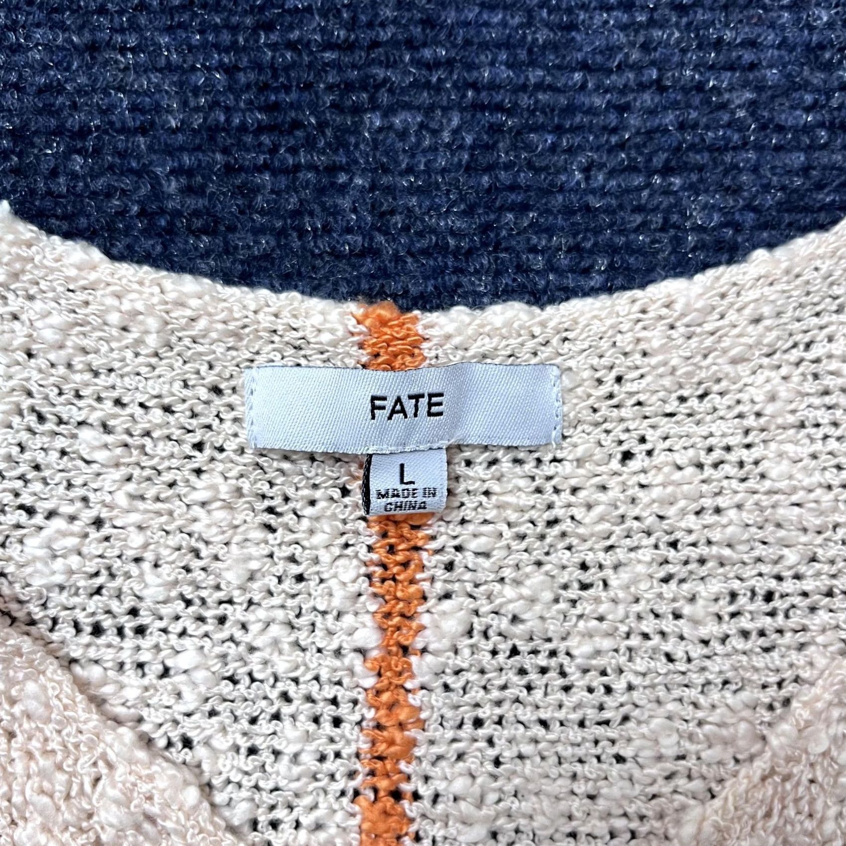 Vintage Fate Vest Sweater Womens Large Beige Orange Stripe Fringe Poncho Knit Boho Tassel Lace Tassel Size L / US 10 / IT 46 - 2 Thumbnail