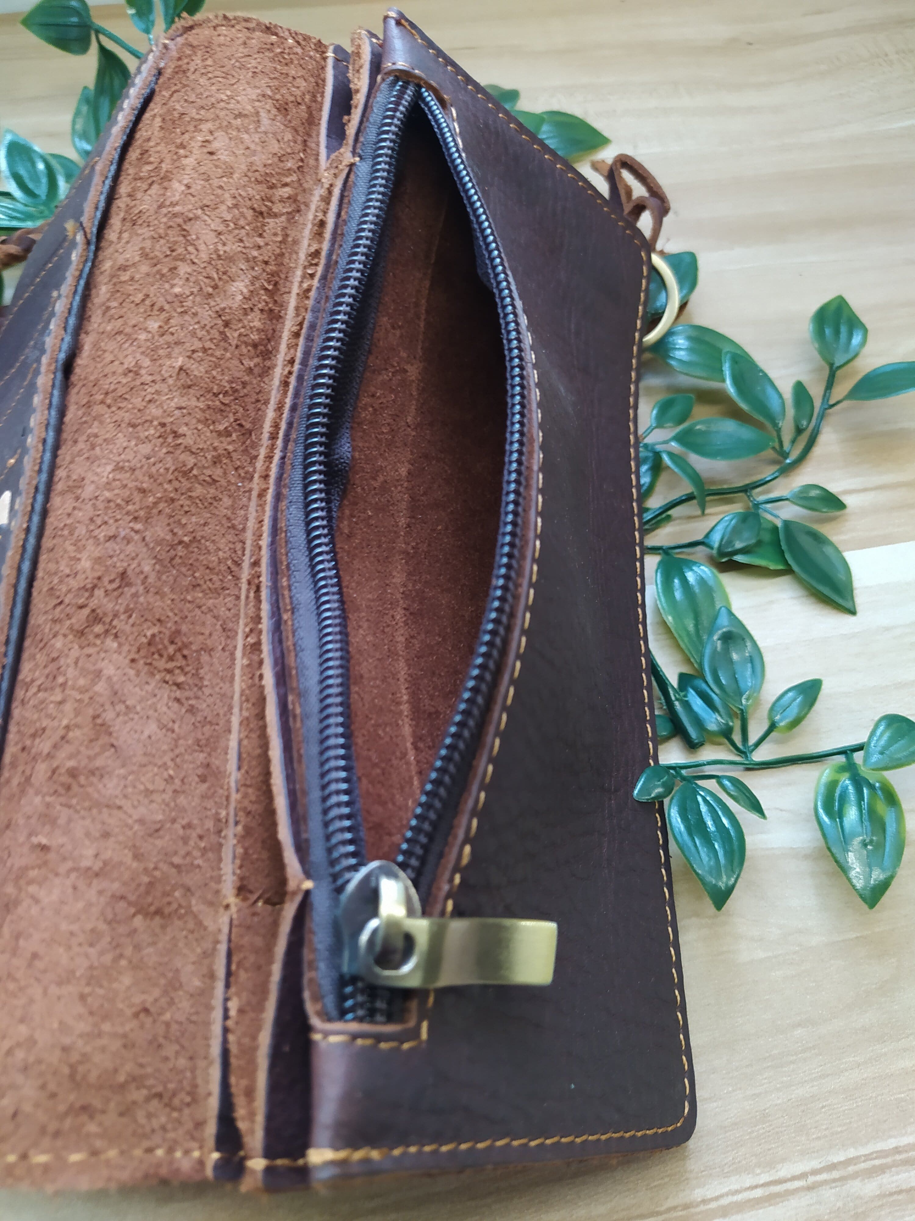 HANDMADE LEATHER LONG WALLET with strap (Free Shipping)