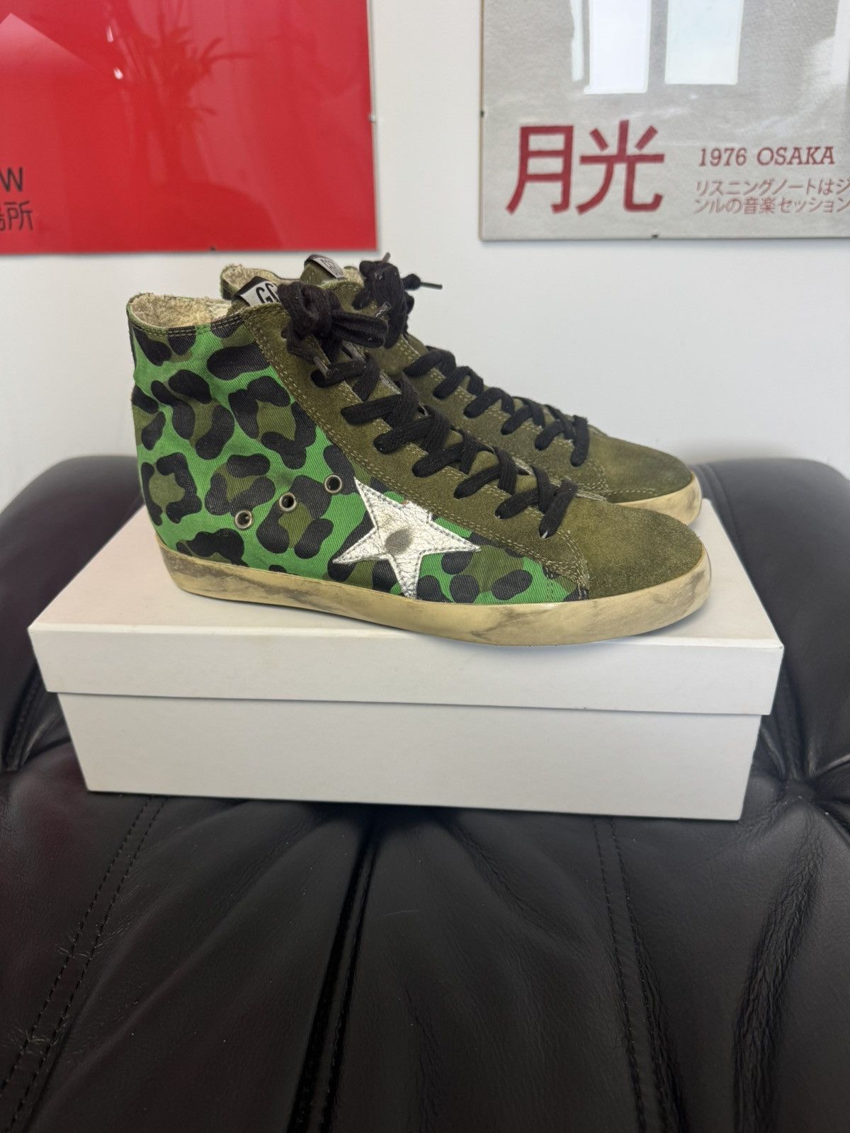 Golden Goose Golden Goose Hi Top Sneakers Italy Leopard Camo Green Rare Size US 8 / IT 38 - 1 Thumbnail