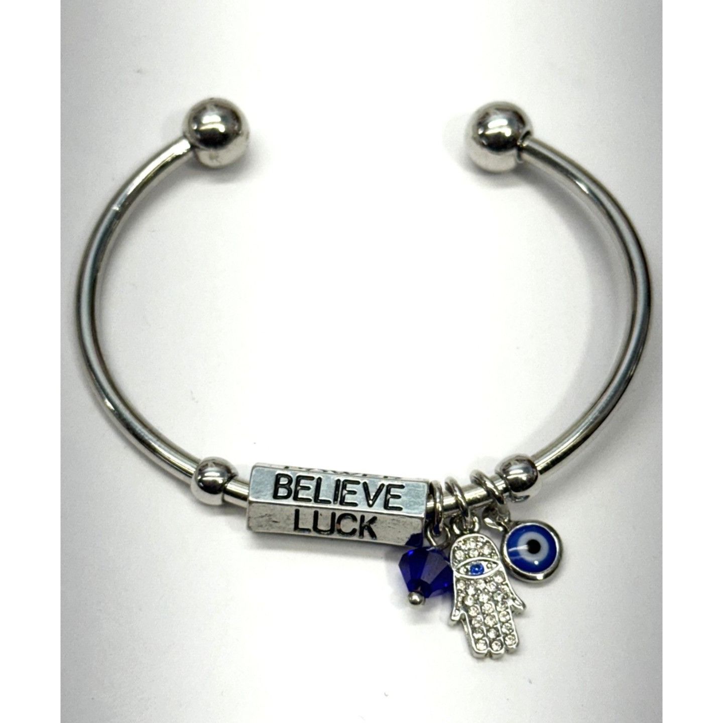Other Hamsa evil eye power luck believe charm silver cuff bracelet Size ONE SIZE - 1 Thumbnail