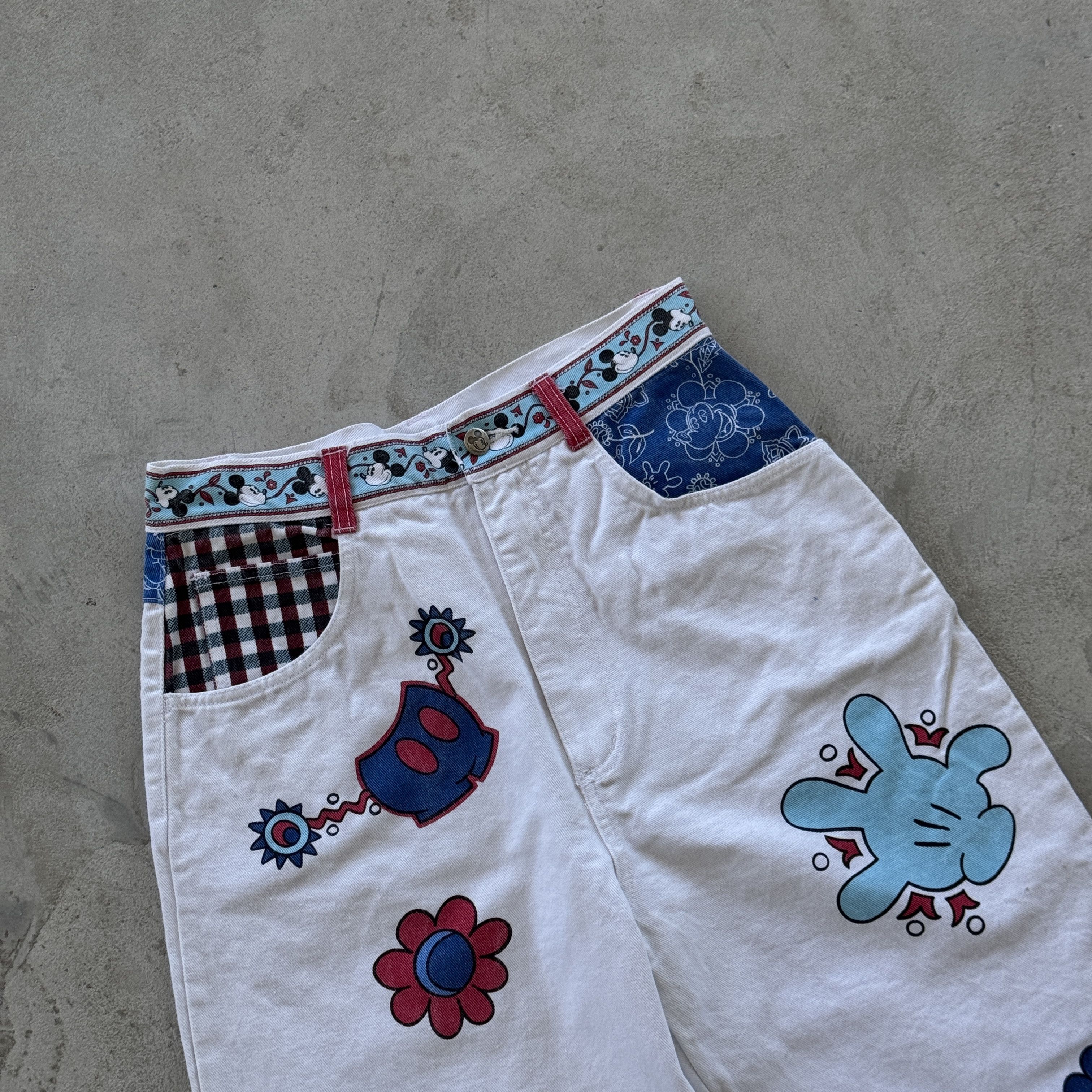Mickey Mouse Vintage Mickey & Co Disney White Graphic Print Denim Pants Size 28" / US 6 / IT 42 - 3 Thumbnail