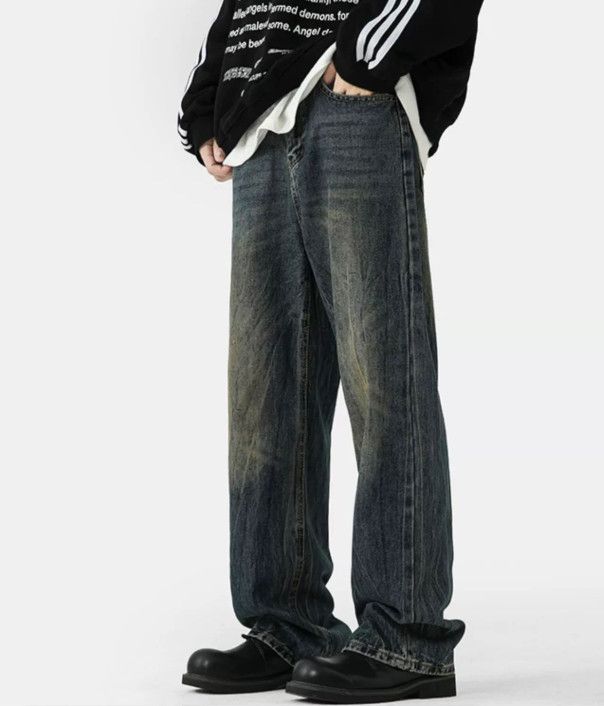 Japanese Brand Washed men's street straight loose wide-leg retro jeans Size US 32 / EU 48 - 2 Thumbnail