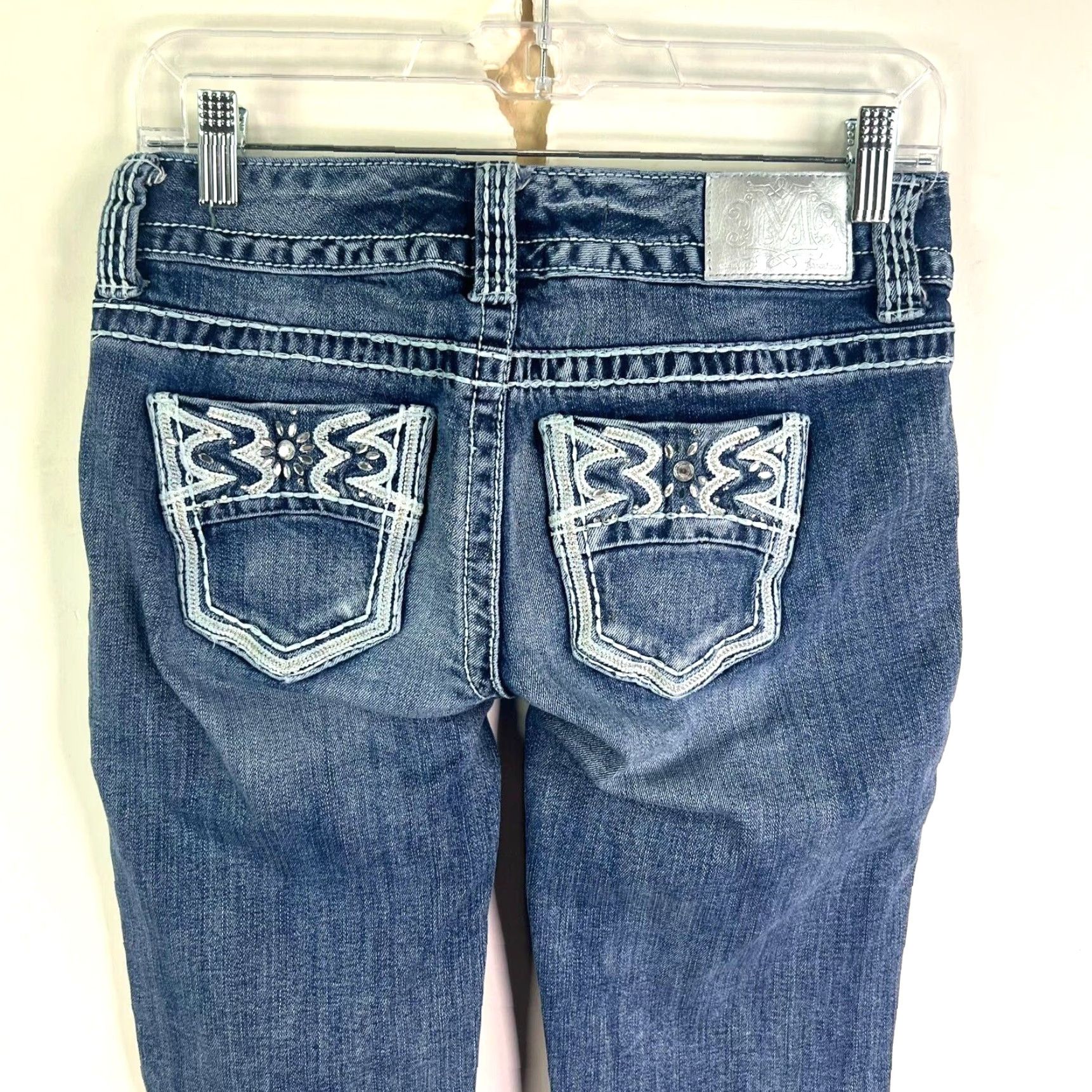 Vintage Maurices Cropped Jeans Blue Denim Low Rise Womens Size 1/2 Embroidered Regular Fit 90s Bohemian Size 25" / US 0 / IT 36 - 5 Thumbnail