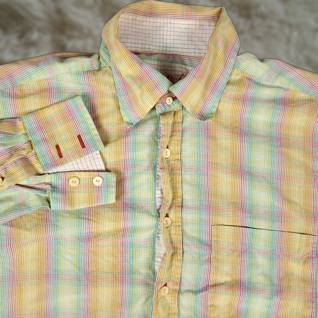 BUGATCHI Bugatchi Uomo Shirt Mens Medium Yellow Green Red Plaid Button-Up Long Sleeve Size US M / EU 48-50 / 2 - 1 Thumbnail