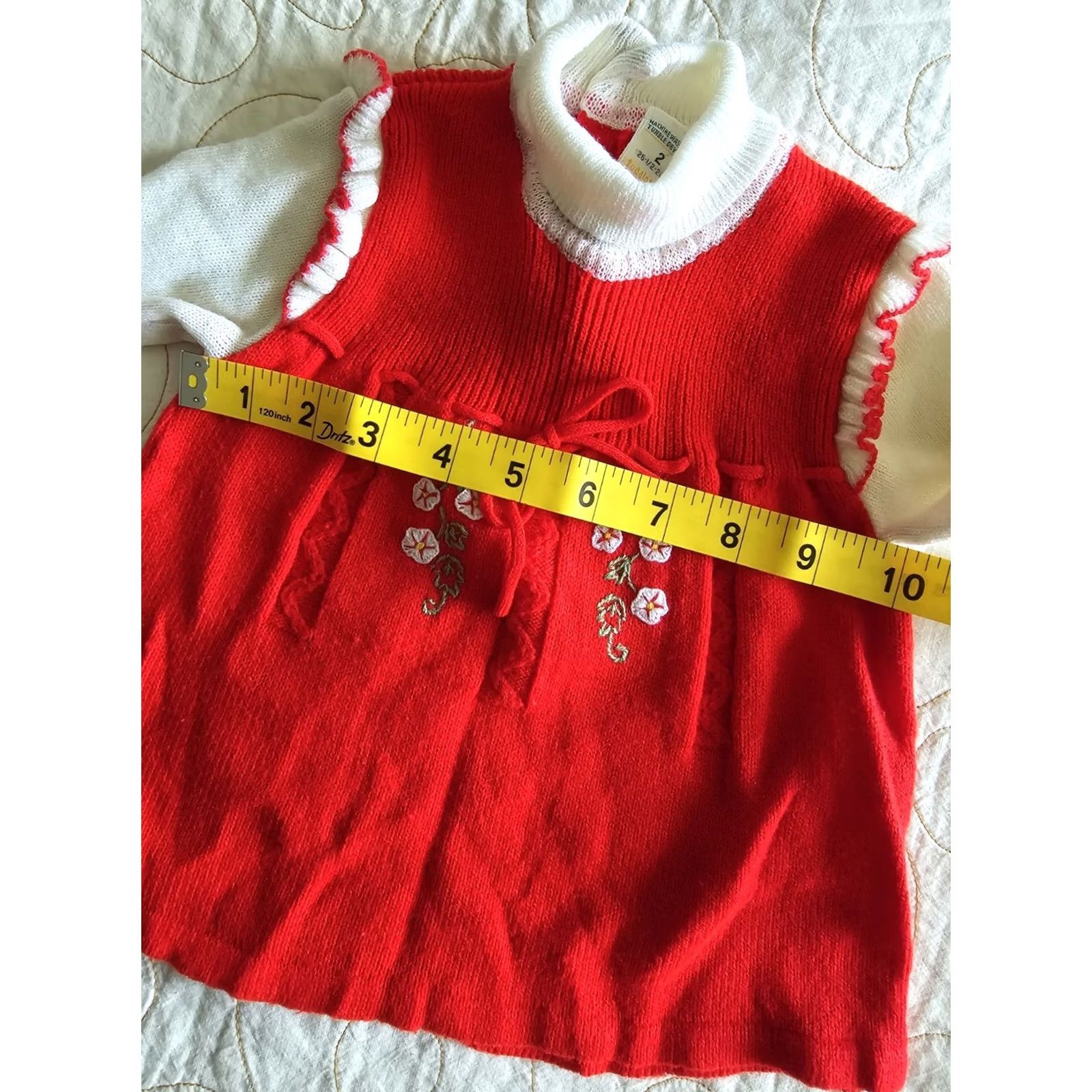JCPenney VINTAGE Toddle Time 2T Red Dress Girls Long Sleeve Spring Flowers Ruffles 70s 80s JC Penney White Acrylic Size ONE SIZE - 6 Thumbnail