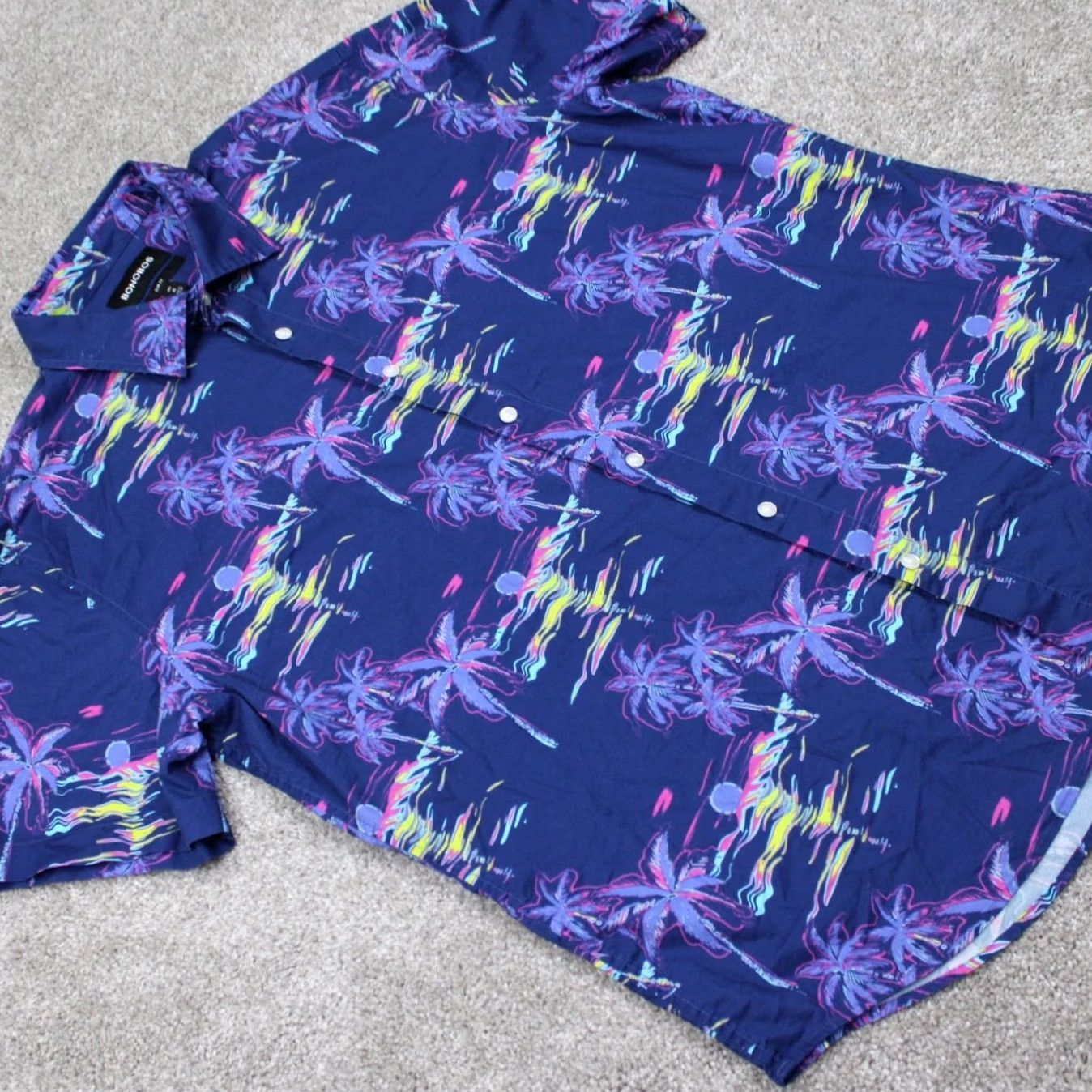 Bonobos Bonobos Slim Fit Button-Up Shirt Mens XL Purple Palm Trees Floral Short Sleeve Cotton Nylon Stretch Casual Travel Button-Down Size US XL / EU 56 / 4 - 6 Thumbnail