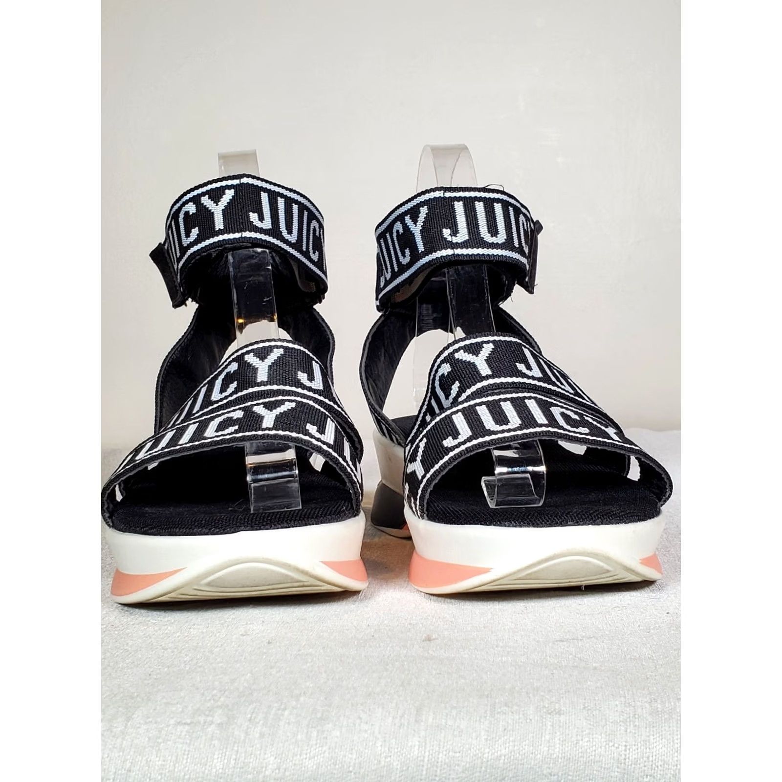 Juicy Couture Juicy Couture Impulse Wedge Sandals Strappy Ankle Black White Logo Women's US 7 Size US 7 / IT 37 - 4 Thumbnail