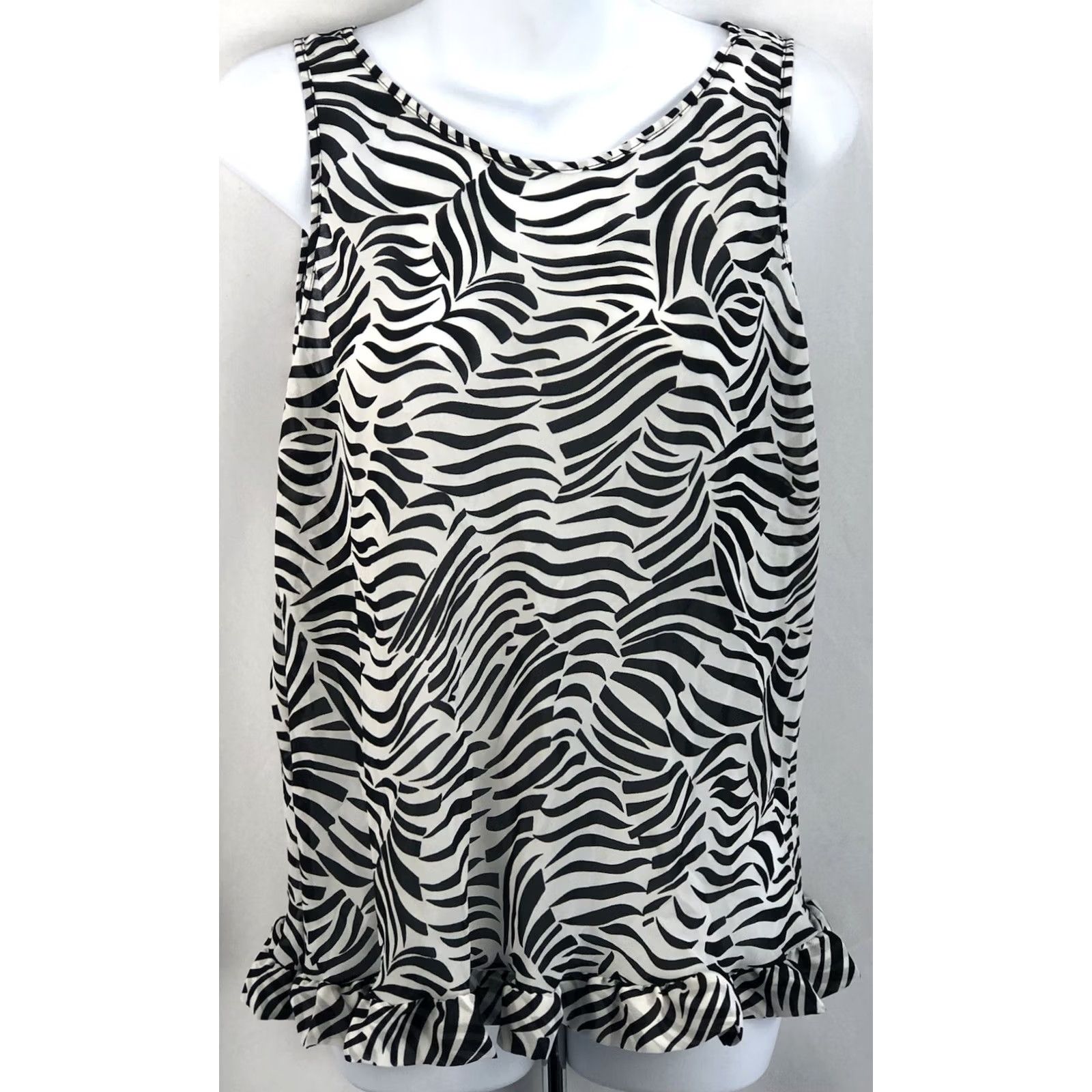 Vintage VINTAGE escapades Blouse Shirt Womens L Zebra Sleeveless Ruffles Tank 90s Y2K Glam Chic Black White Sheer Chiffon Polyester Size L / US 10 / IT 46 - 5 Thumbnail