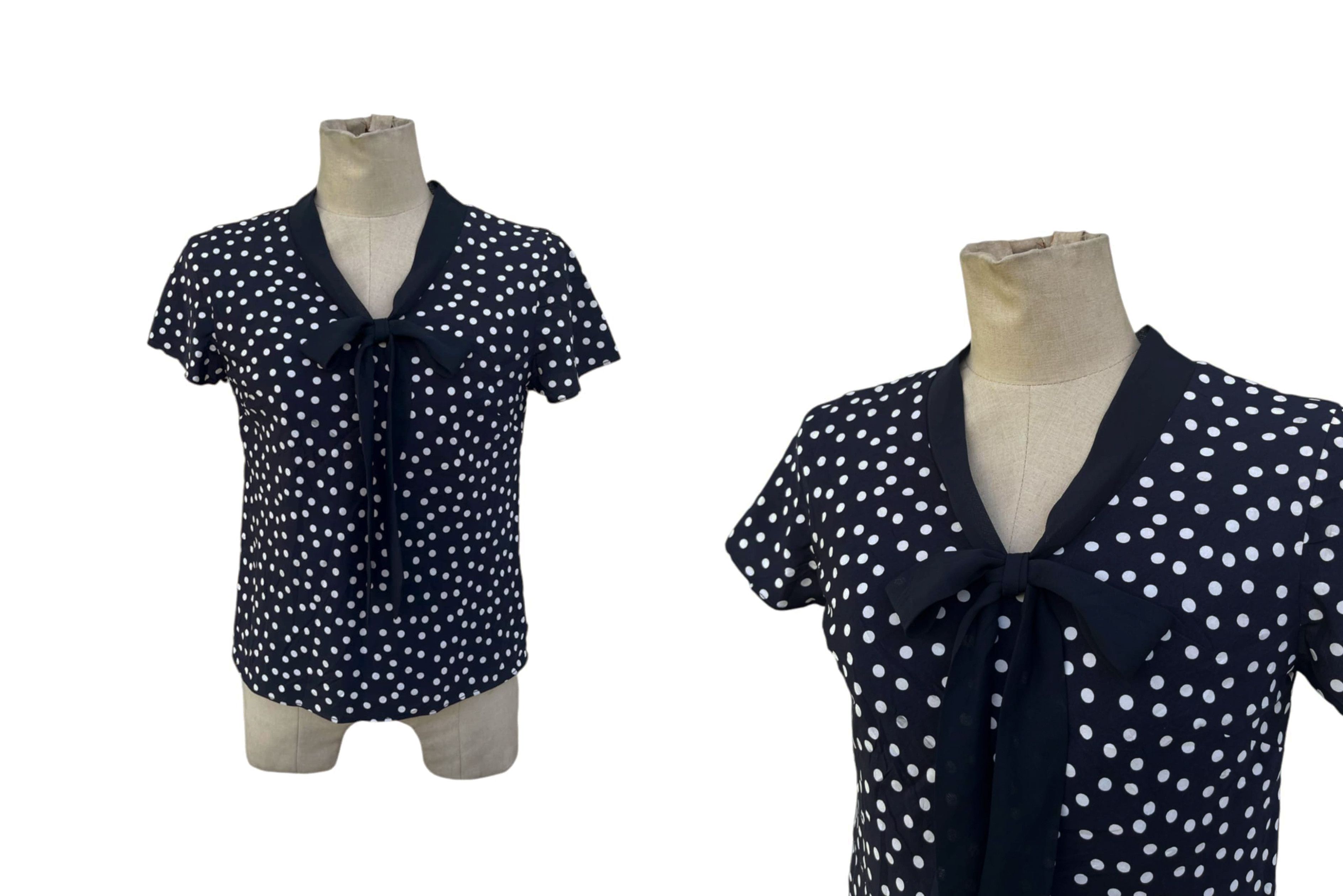 Laura Ashley LAURA ASHLEY pussy bow collar top, polka dot Ascot top Size M / US 6-8 / IT 42-44 - 9 Thumbnail