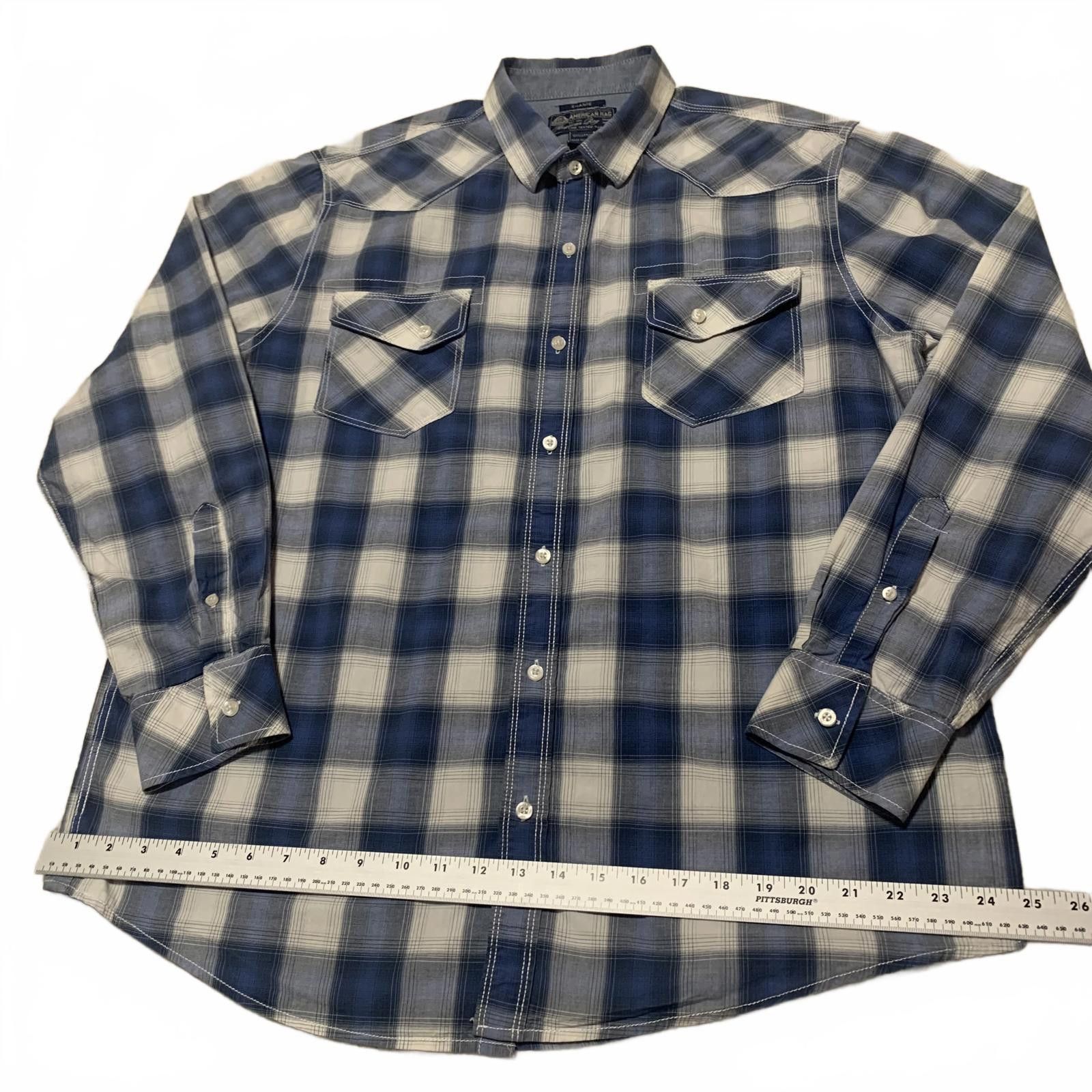 American Rag American Rag Men's XL Blue White Plaid Long Sleeve Shirt Size US XL / EU 56 / 4 - 5 Thumbnail