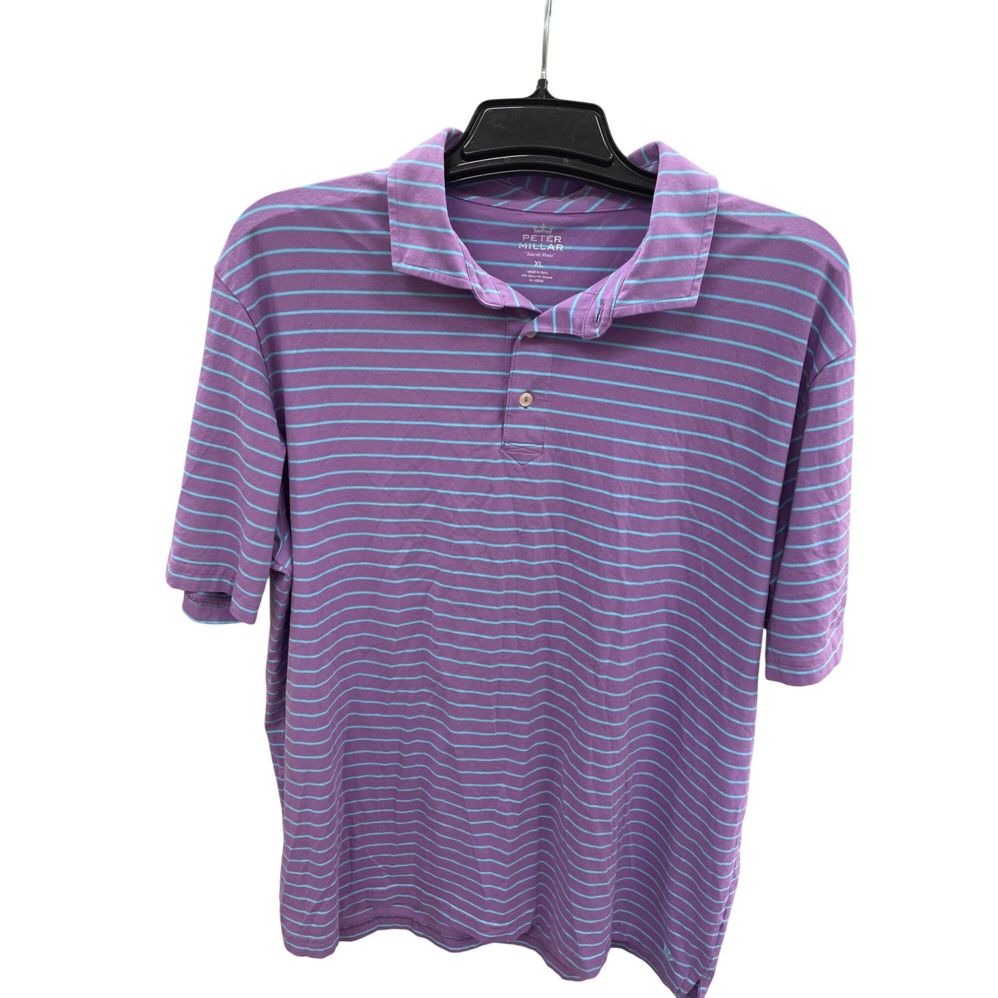 Peter Millar Peter Millar Mens Purple Green Striped Polo Golf Shirt XL SK Size US XL / EU 56 / 4 - 1 Thumbnail