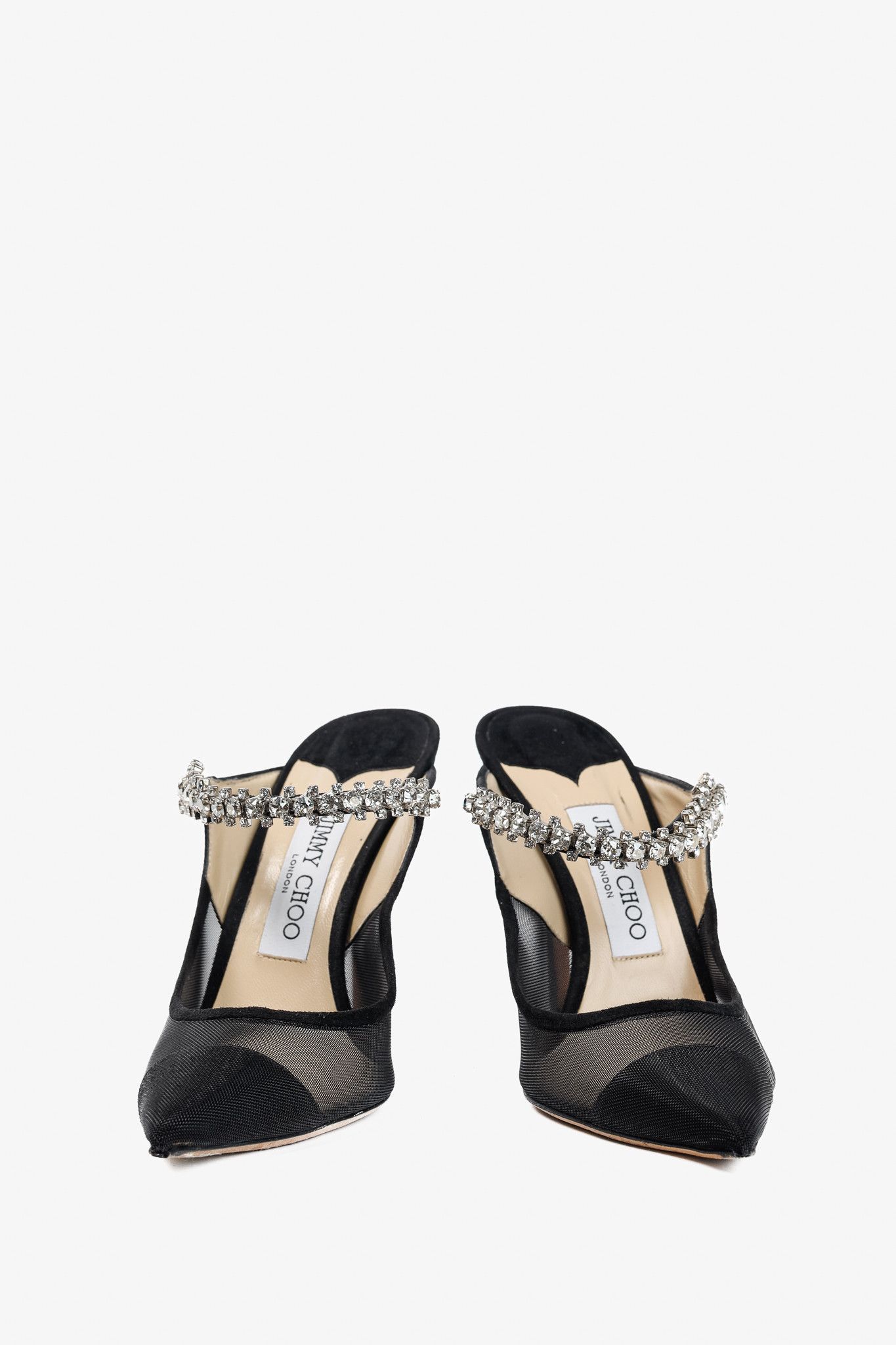 Jimmy Choo Jimmy Choo Bing 100 Mesh & Suede Crystal-Embellished Mules Size US 8 / IT 38 - 2 Thumbnail