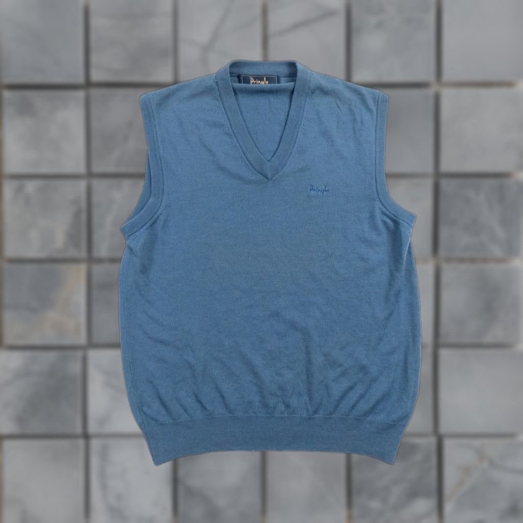 Vintage Pringle Sweater Vest Mens 40 Blue Wool Knit Pullover Sleeveless V-Neck Mens Size US XXS / EU 40 - 1 Thumbnail