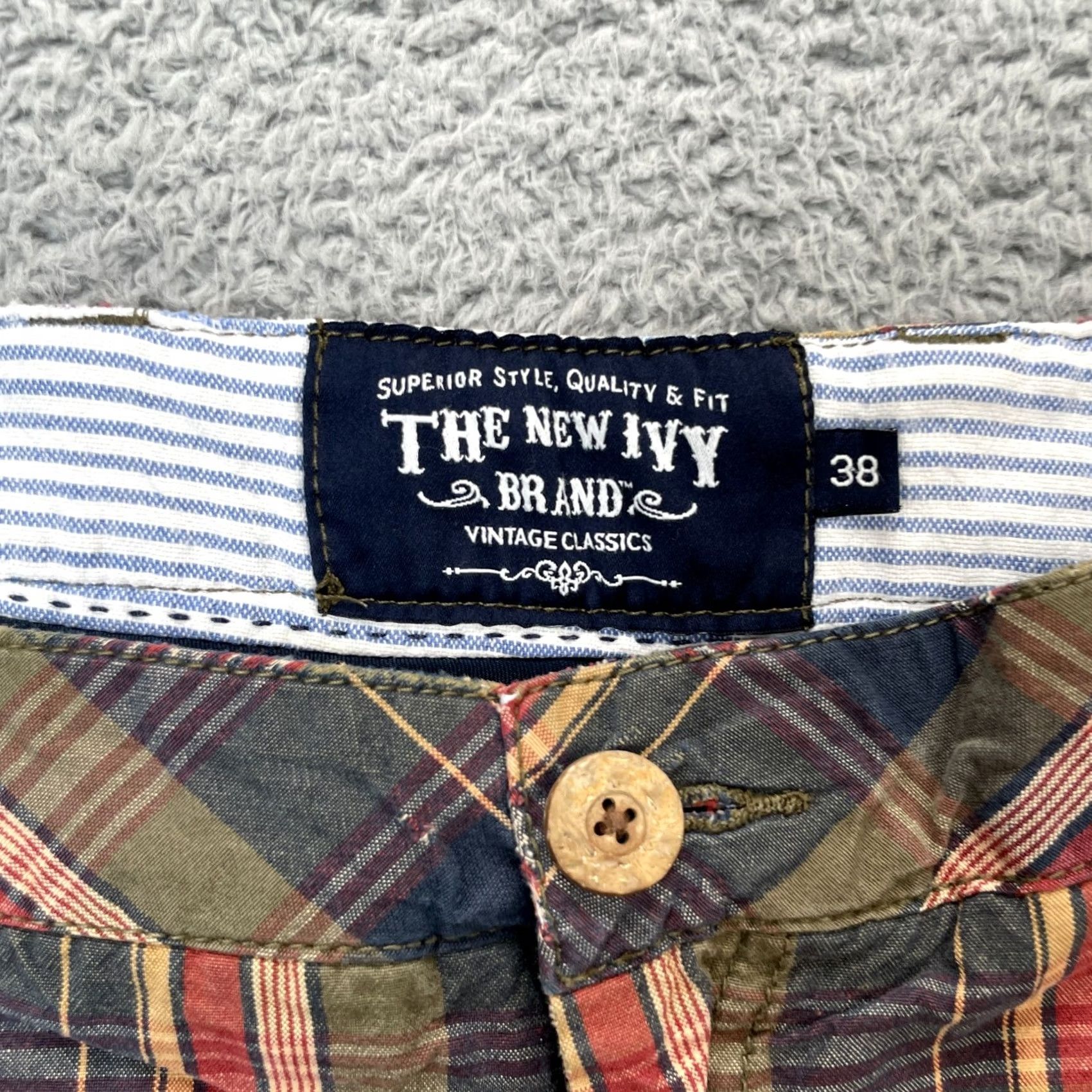 Vintage The New Ivy Brand Men 38 Blue Green Plaid Chino Shorts Golf y2k Size US 37 - 3 Thumbnail