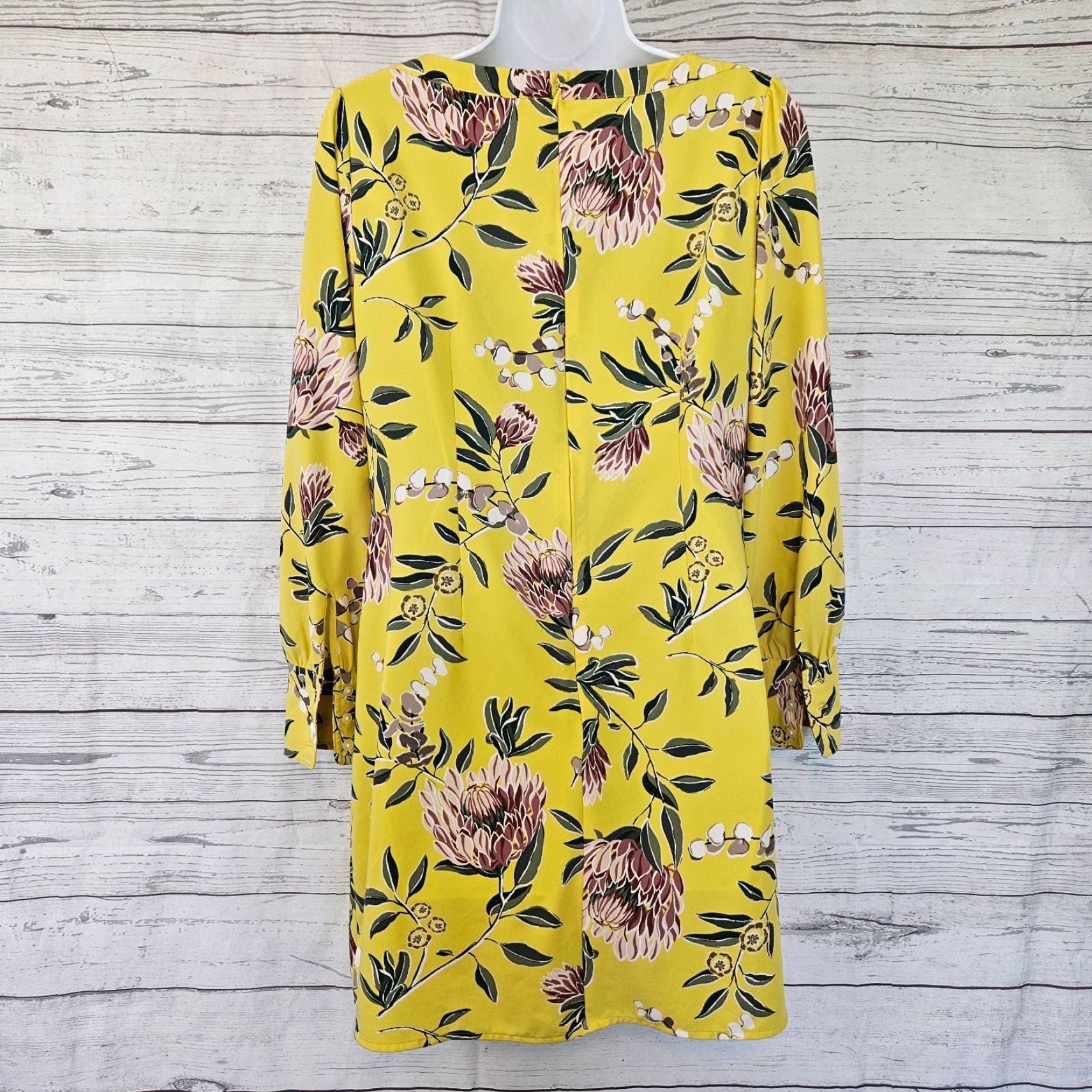 Ann Taylor LOFT Womens Dress 8P Yellow Green Floral Long Sleeve Shift Womens