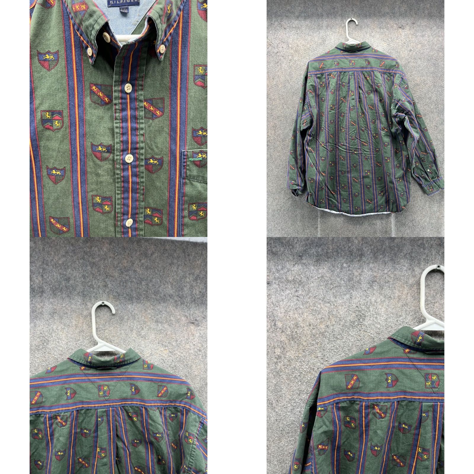 Tommy Hilfiger VINTAGE Tommy Hilfiger Shirt Mens Large Green Stripe Button Front Crest Shirt Size US L / EU 52-54 / 3 - 8 Thumbnail