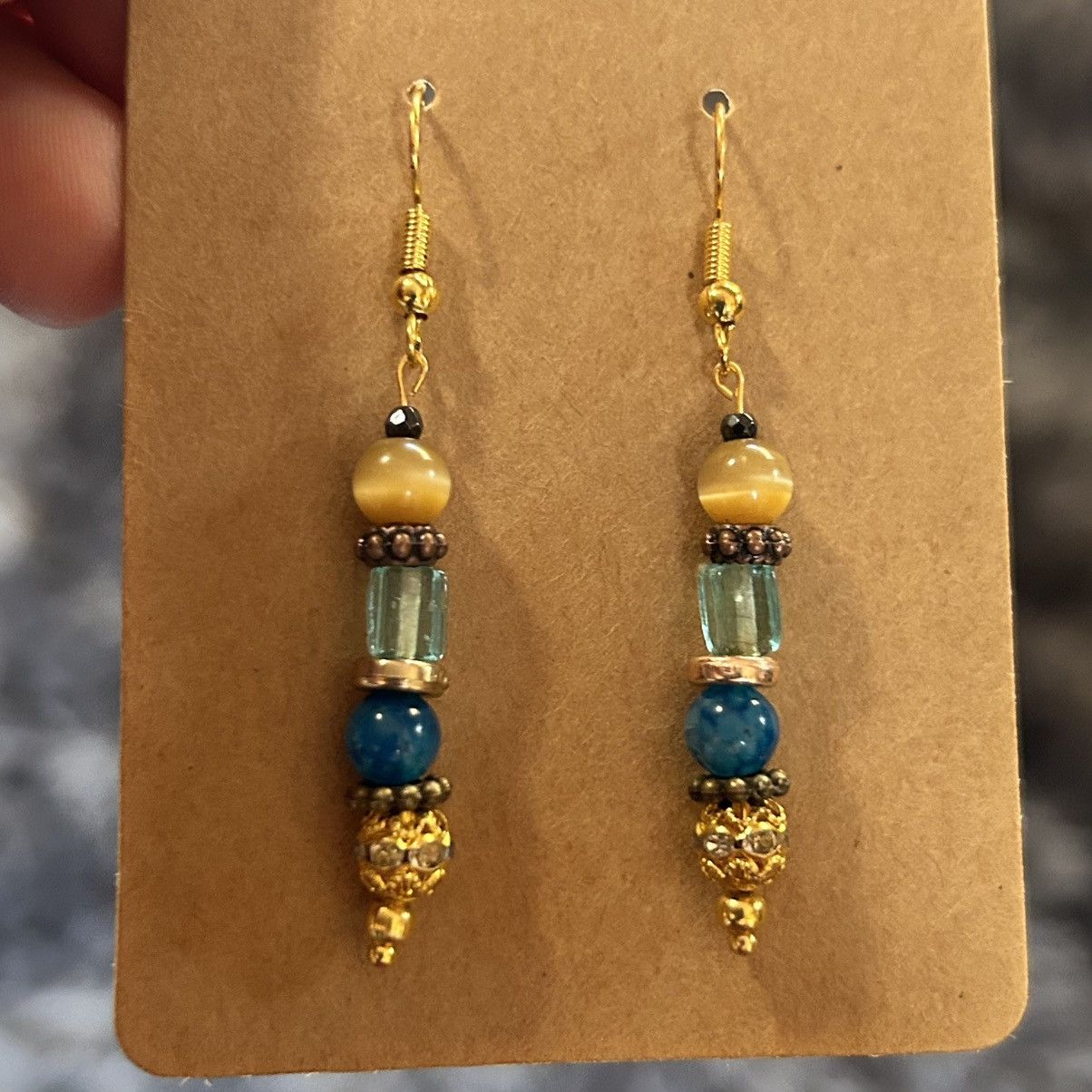 Handmade Handcrafted elegant genuine stone cat eye glass earrings Size ONE SIZE - 2 Thumbnail