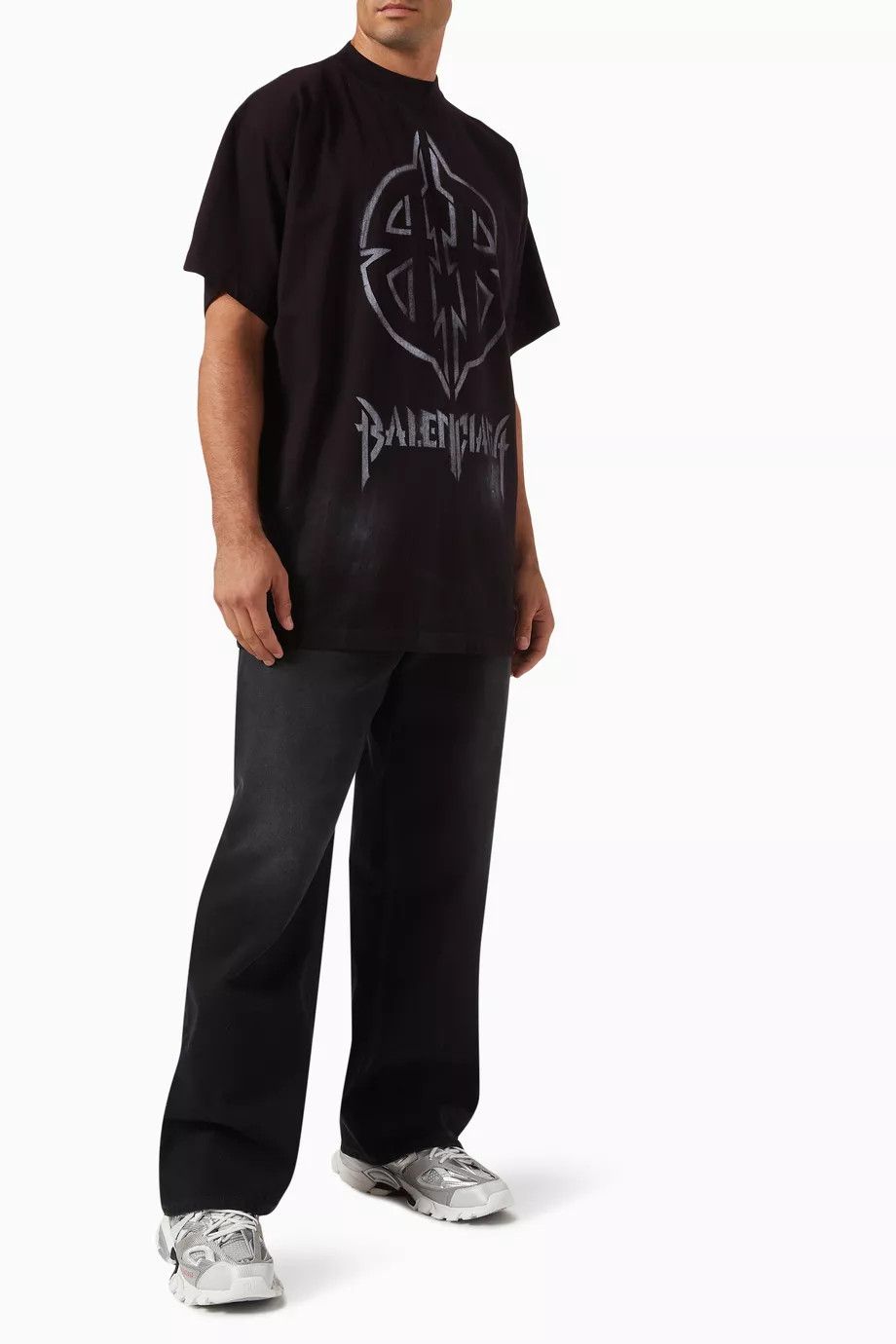Balenciaga Black Metal BB Stencil Logo Oversized T-Shirt Size XS / US 0-2 / IT 36-38 - 4 Thumbnail