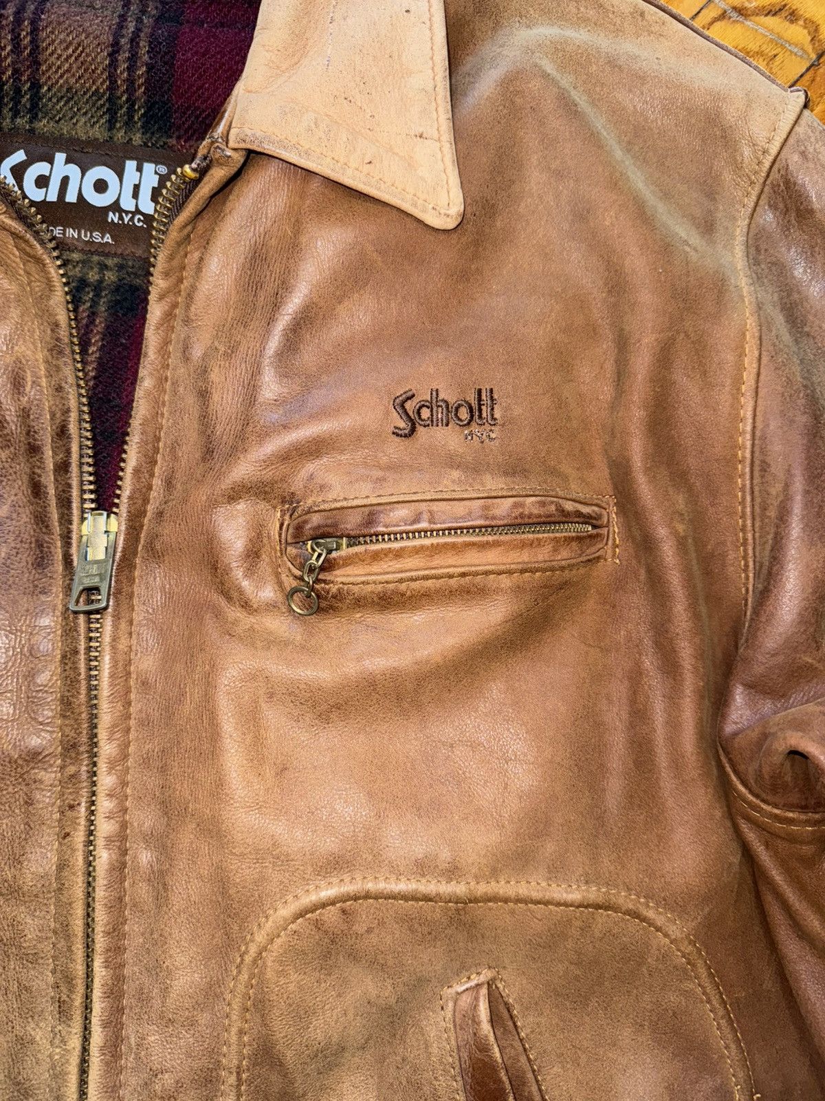 Schott Sunfaded brown leather Steerhide Schott mod. 133 highwayman Size US XXL / EU 58 / 5 - 7 Thumbnail