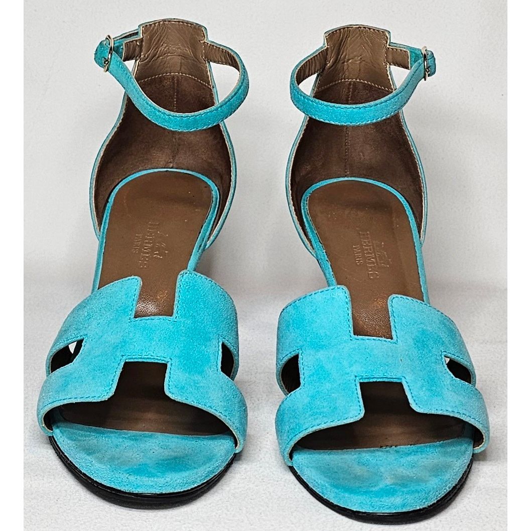 Hermes Hermès Legend Turquoise Suede Sandals Size US 6 / IT 36 - 2 Thumbnail