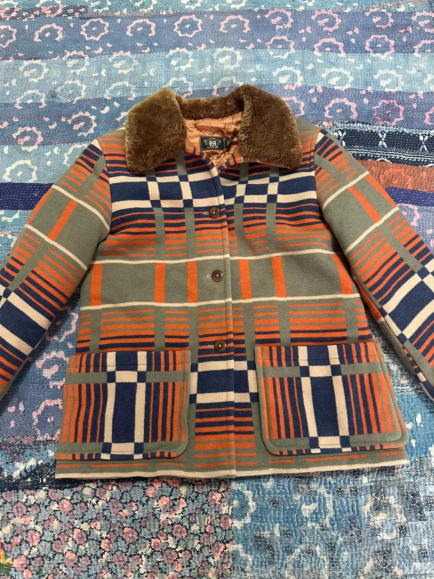 RRL Ralph Lauren RRL Women's Striped Fur Collar Jacket Size 1 Size S / US 4 / IT 40 - 1 Thumbnail