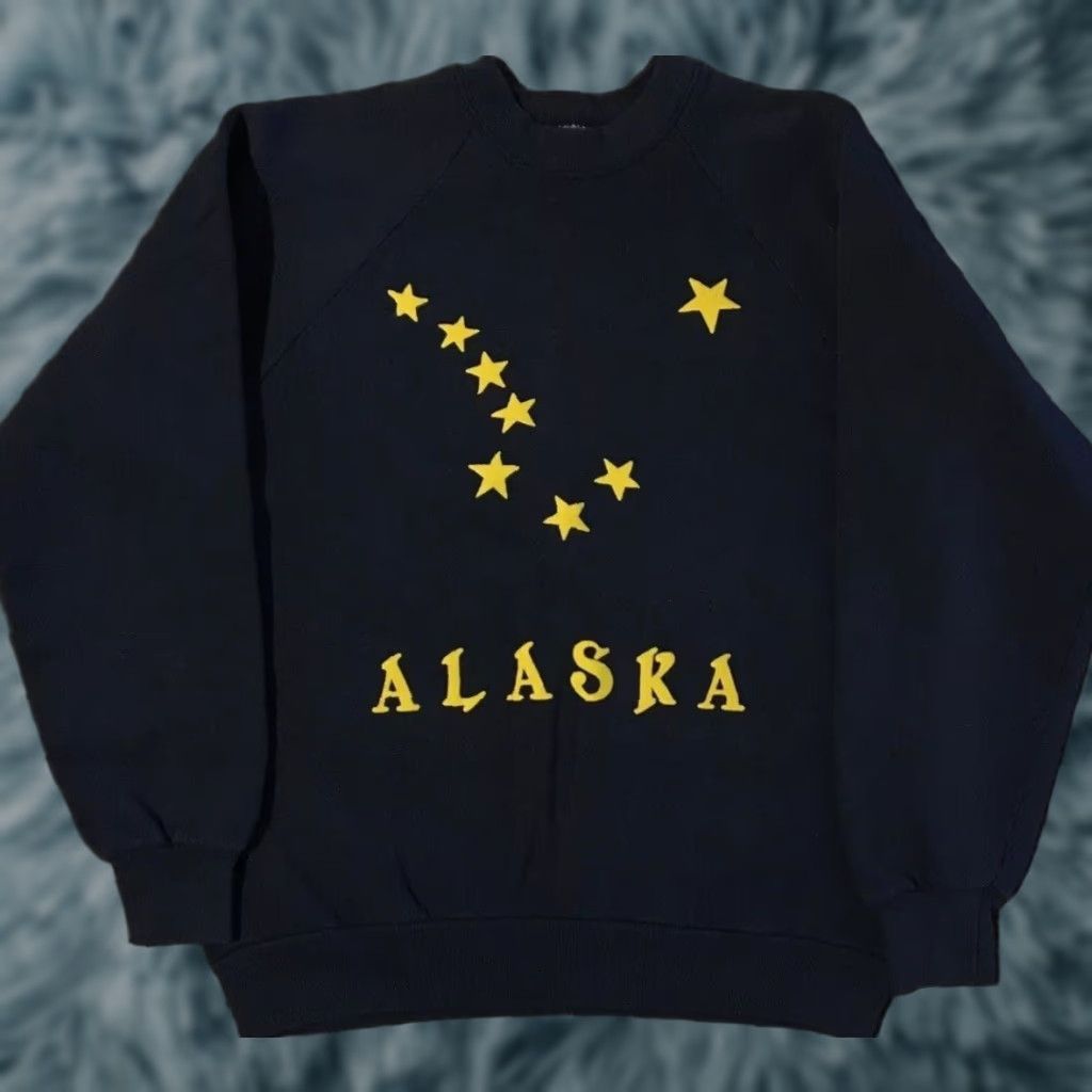 Vtg 80s Alaska Faded Flag Sweatshirt S USA Star Snow Ski Biker Skate Grunge 90s